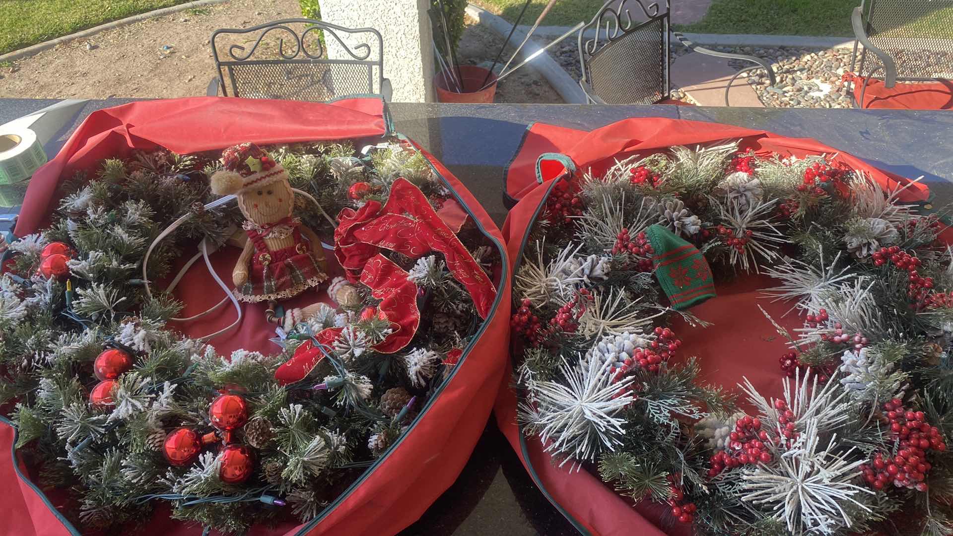 Photo 1 of PAIR OF LIGHTED WREATHS 30”INCLUDES STORAGE BAGS