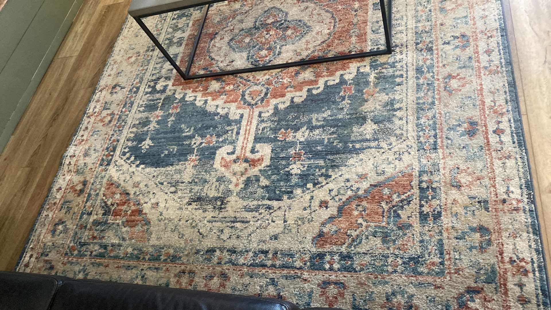 Photo 3 of DELICATE AREA RUG MADE IN TURKEY 6’ 7” X 9’ BLUE CREAMS AND ORANGES