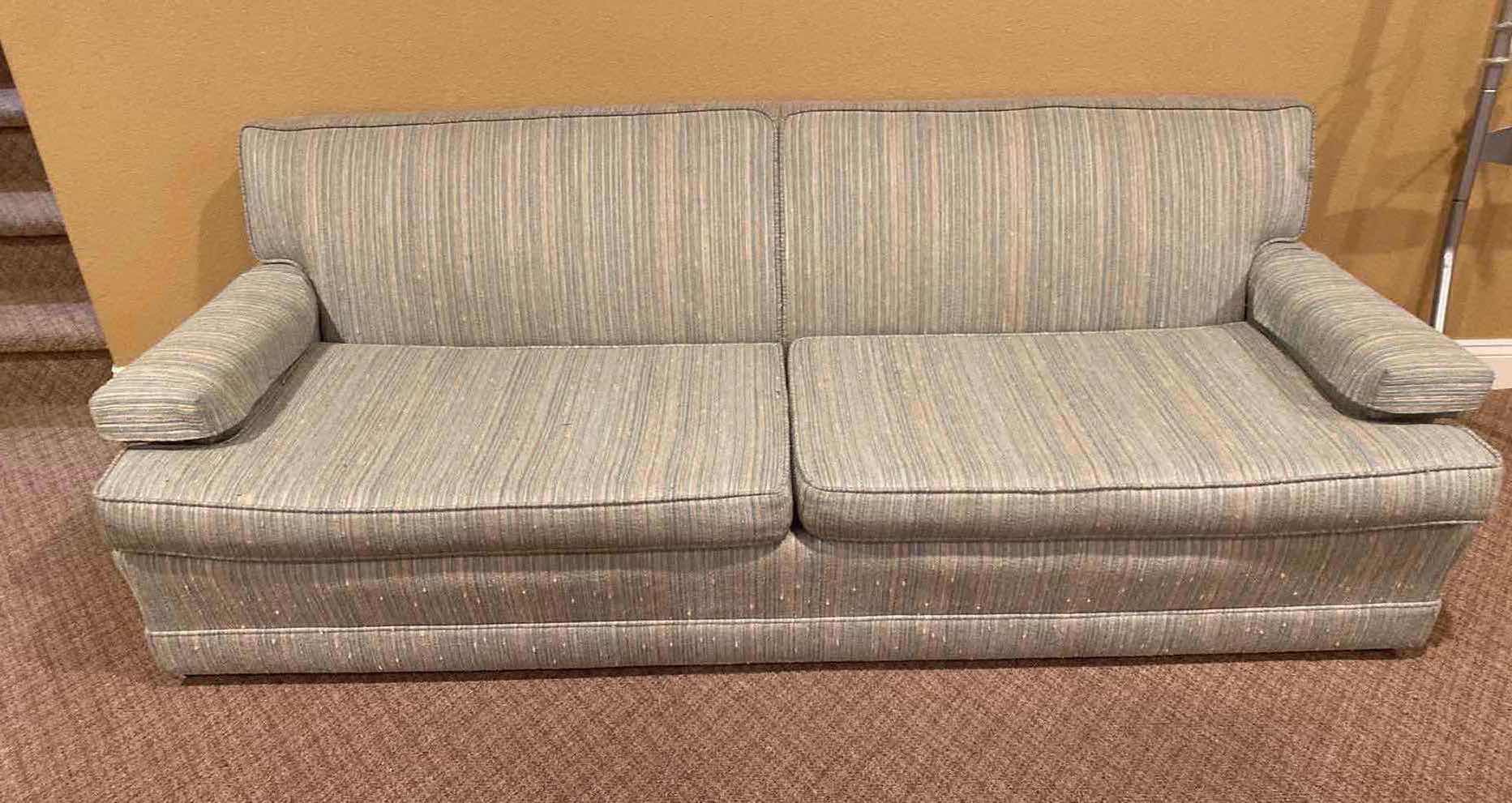 Photo 1 of 82” AQUA & TAN STRIPED FABRIC SOFA