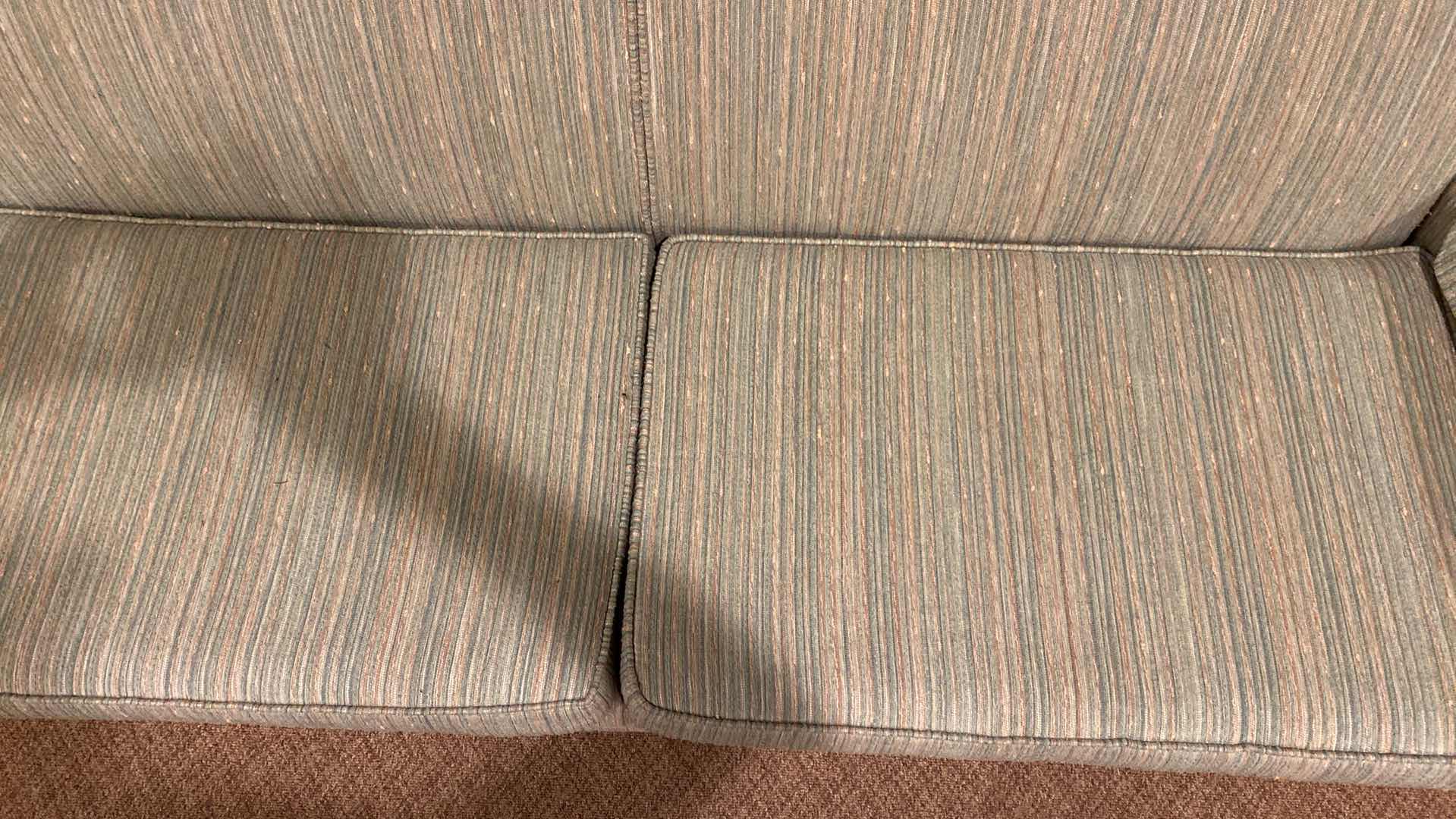 Photo 3 of 82” AQUA & TAN STRIPED FABRIC SOFA