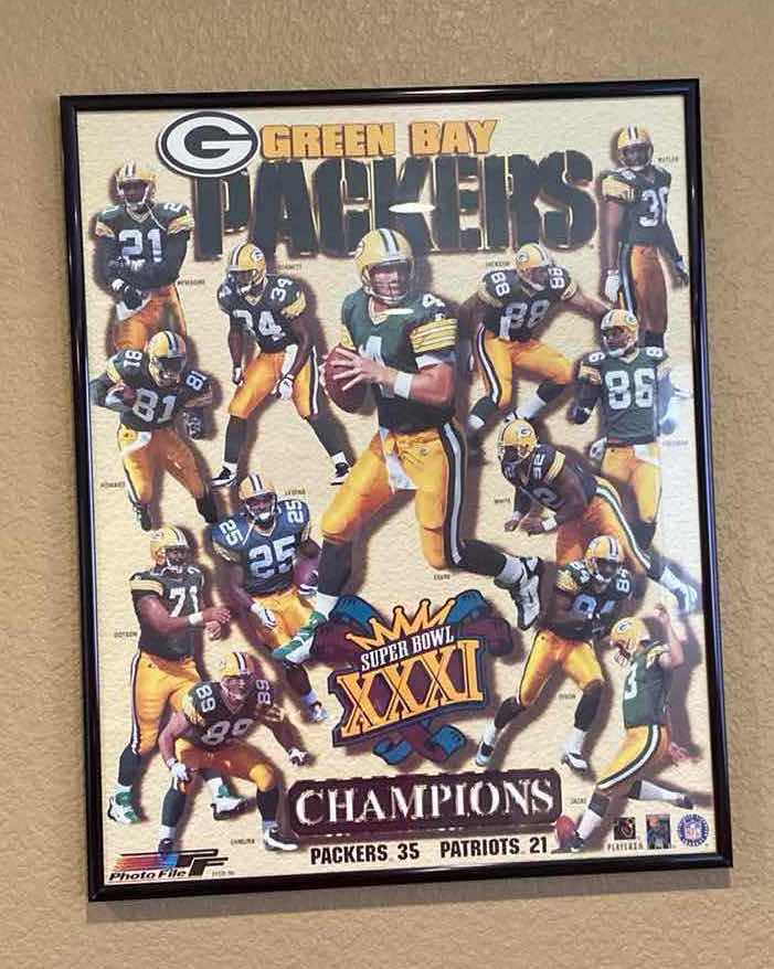 Photo 1 of FRAMED  BLACK GREEN BAY PACKERS SUPER  BOWL POSTER ARTWORK 16” x 21”