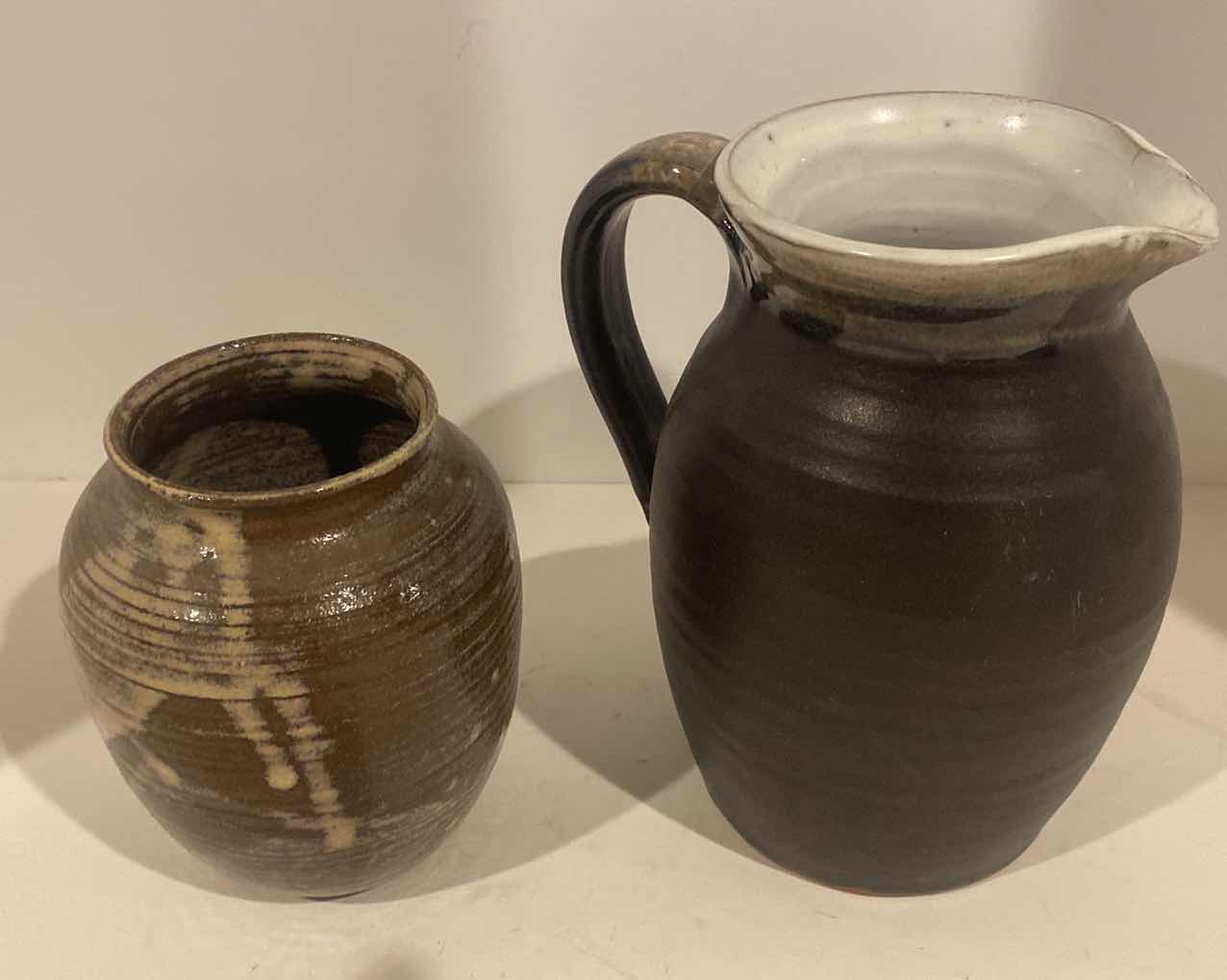 Photo 1 of 2- POTTERY VASE & PITCHER H8”