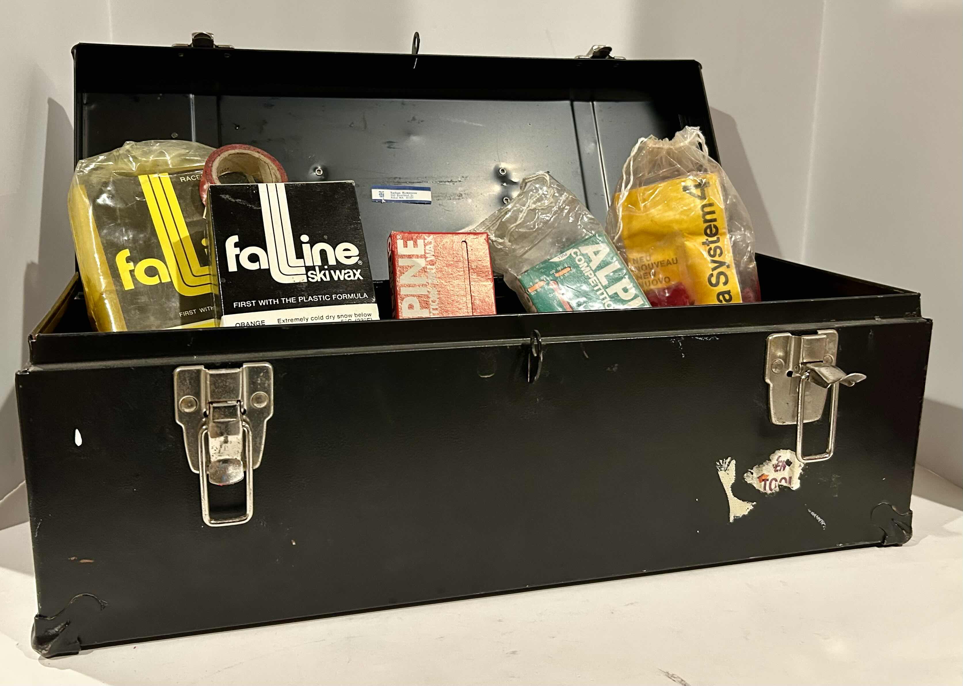 Photo 3 of METAL TOOL BOX FILLED WITH ALPINE COMPETITION SKIWAX AND FALLLINE SKIWAX, TOOLS AND SUPPLIES