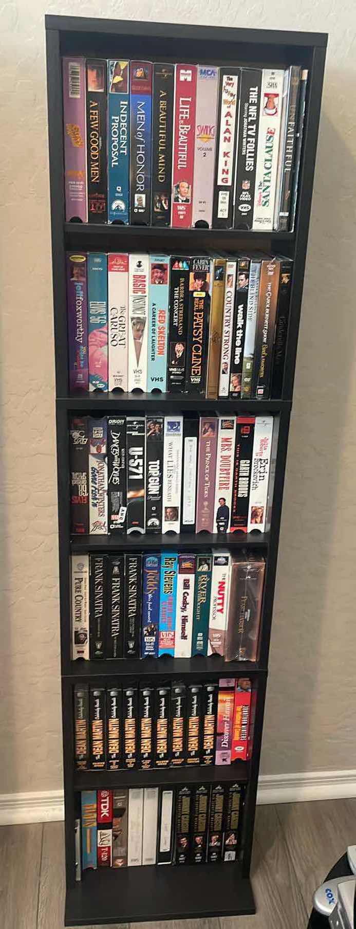 Photo 1 of VHS BOOKCASE AND TAPES 13" X 6" H54"