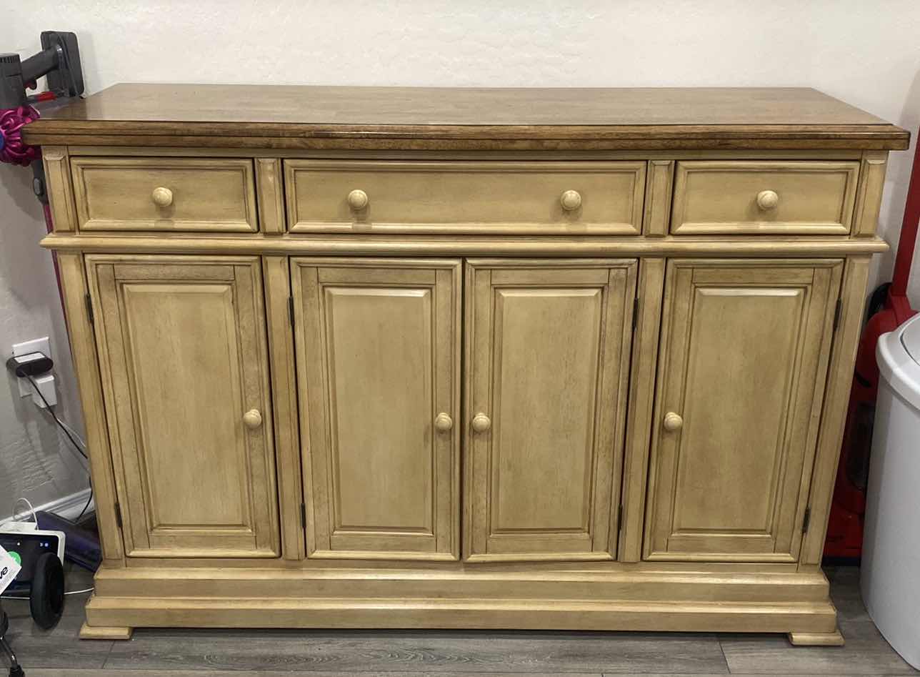 Photo 1 of LIGHT WOOD WITH DARK WOOD TOP 3 DRAWER 4 DOOR SIDEBOARD 58” x 18” H40”