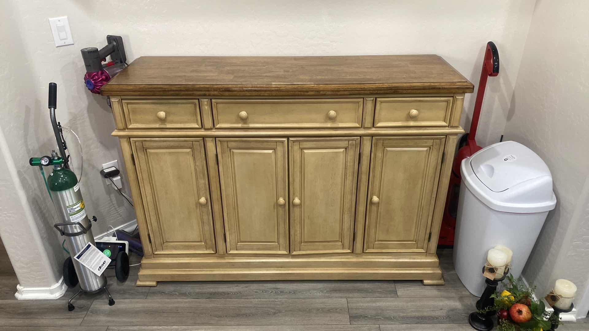 Photo 2 of LIGHT WOOD WITH DARK WOOD TOP 3 DRAWER 4 DOOR SIDEBOARD 58” x 18” H40”