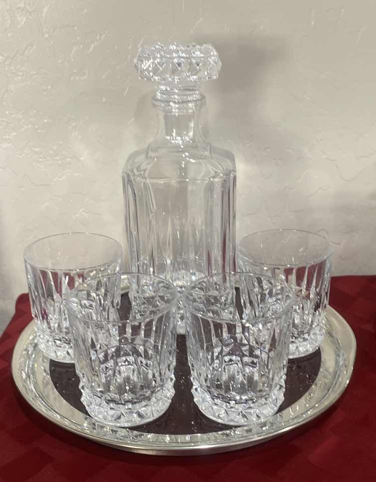 Photo 1 of CRYSTAL DECANTER 4 GLASSES & TRAY