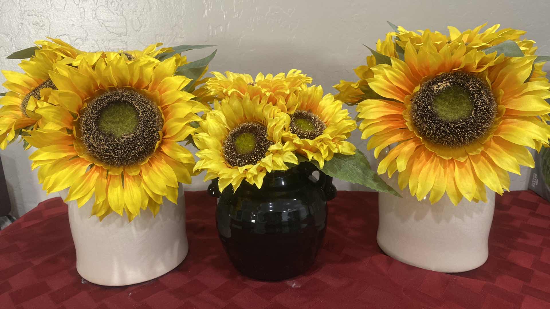 Photo 1 of 3-FAUX SUNFLOWERS IN CERAMIC CANISTERS H10”