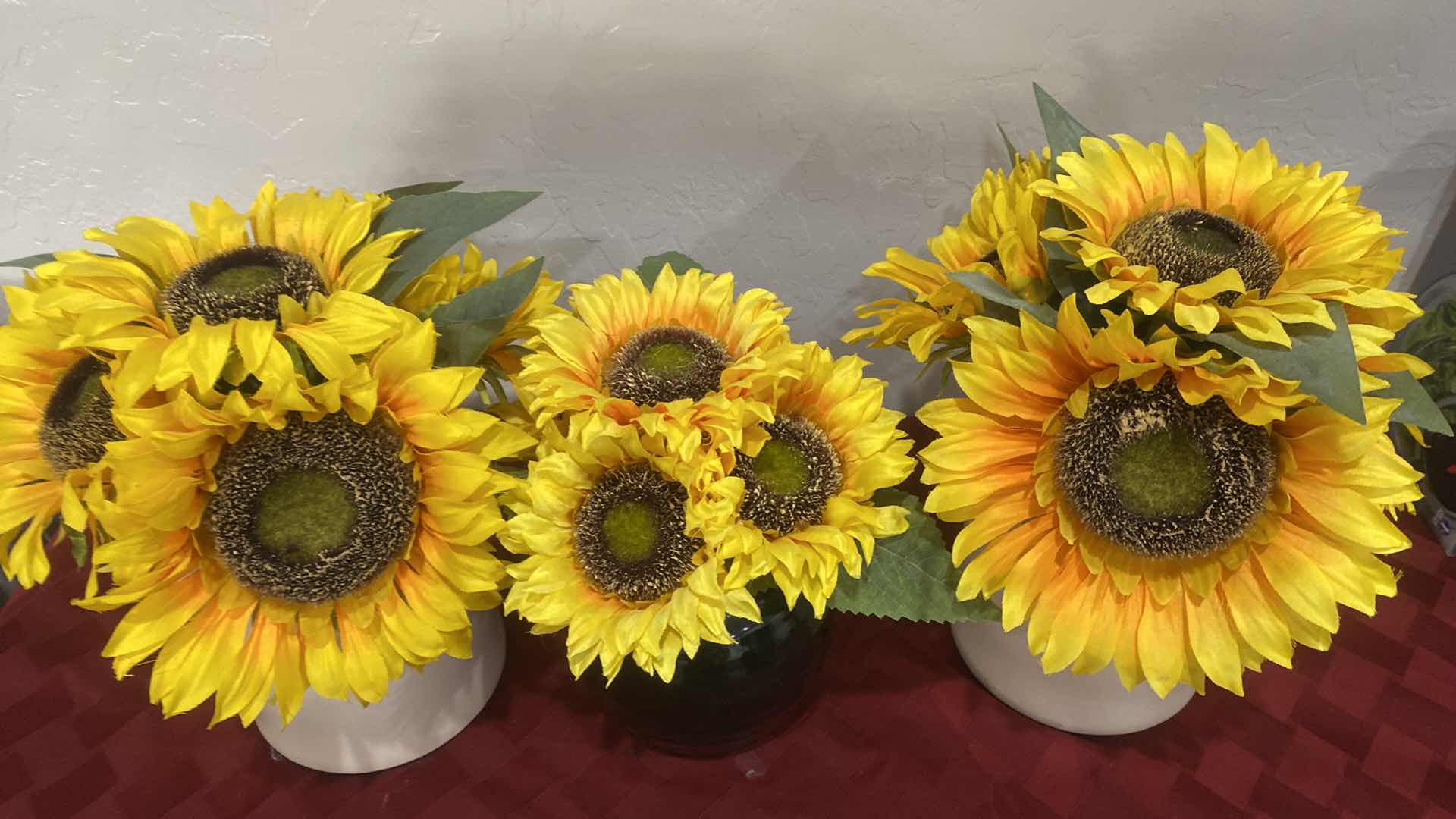 Photo 2 of 3-FAUX SUNFLOWERS IN CERAMIC CANISTERS H10”