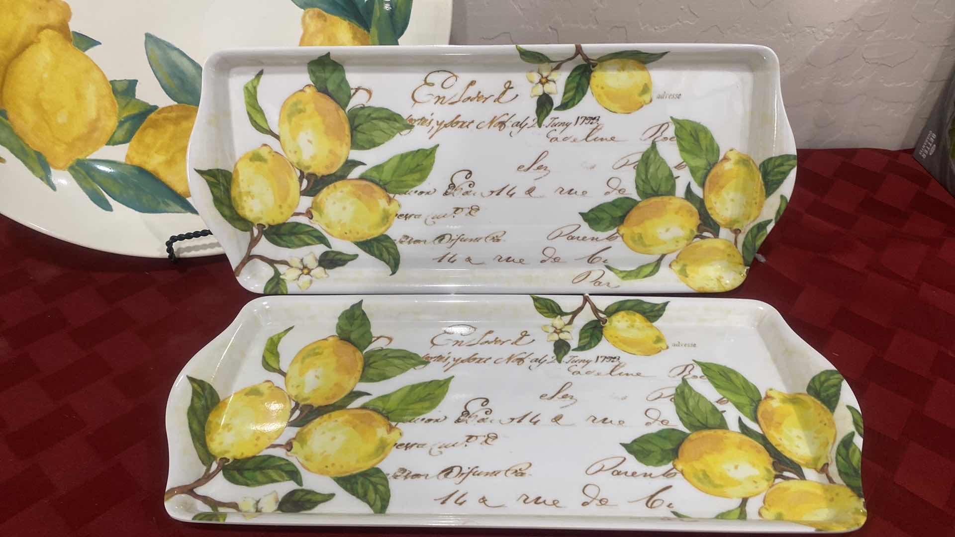 Photo 2 of 3-LEMON KITCHEN DECOR NOI CERAMIC BOWL 13 1/2” & 2 PLASTIC TRAYS