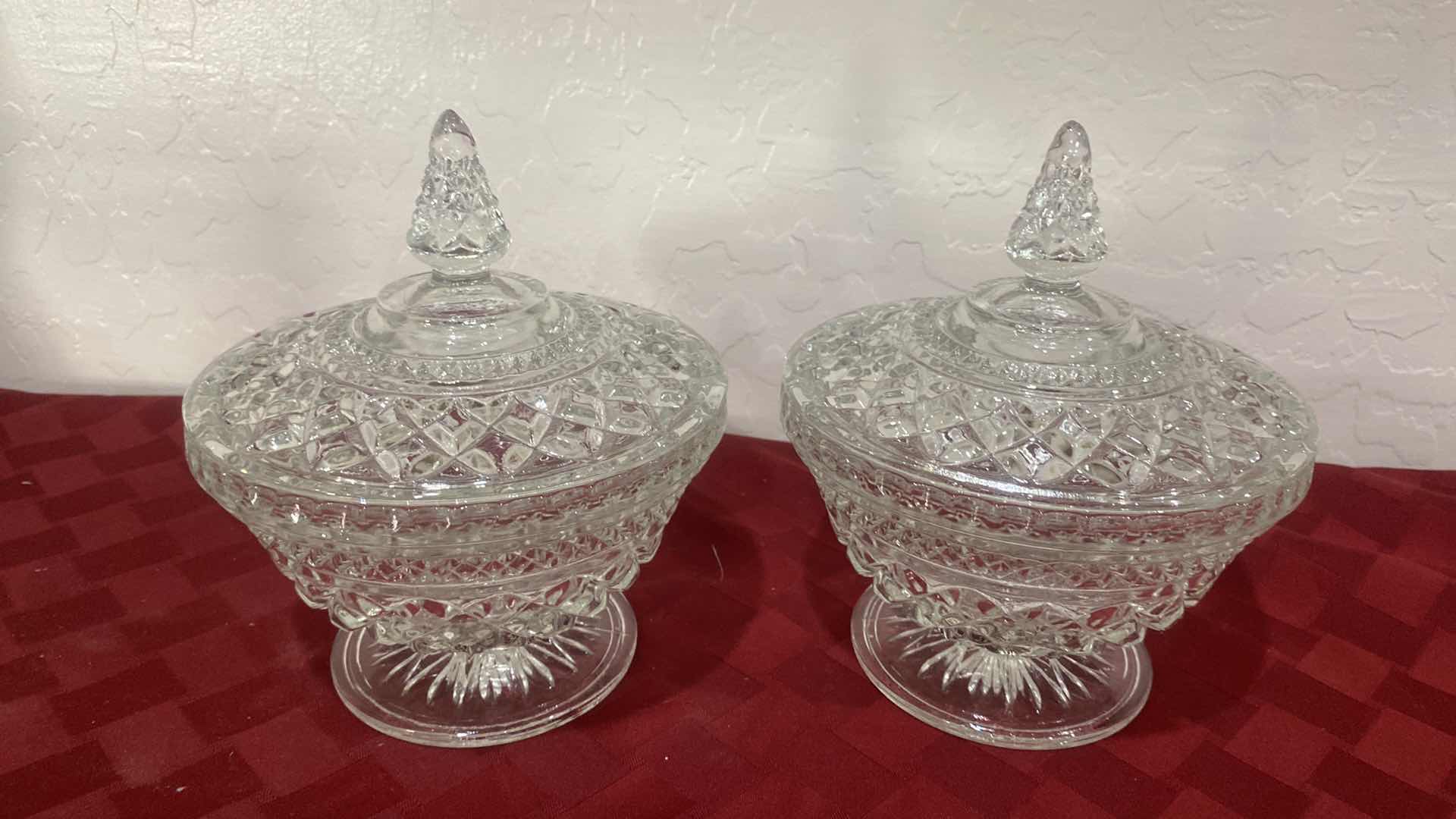 Photo 1 of 2-LEADED GLASS CANDY DISHES WITH LIDS 6 1/2” x 8”