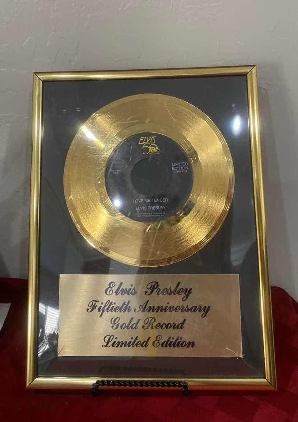 Photo 1 of ELVIS PRESLEY 50th ANNIVERSARY GOLD RECORD LIMITED EDITION “LOVE ME TENDER” 9 1/22 inches by 12 1/2”