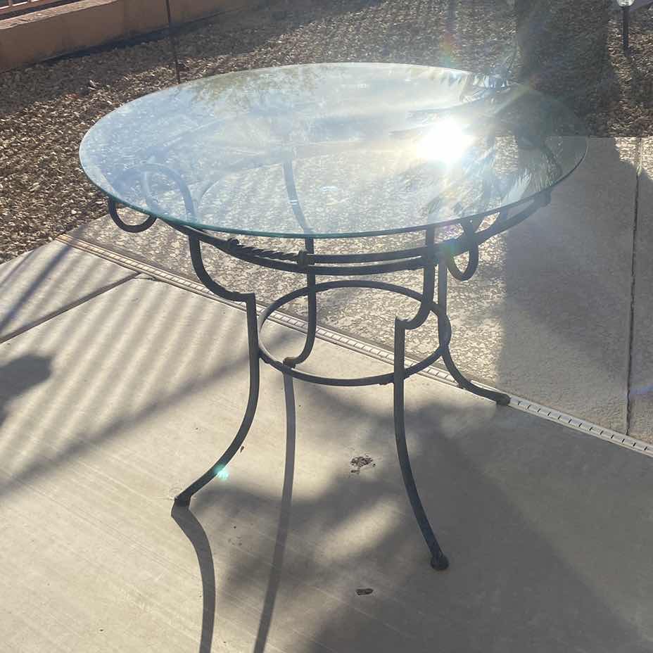 Photo 1 of 36” ROUND GLASS TOP & IRON TABLE H 30”