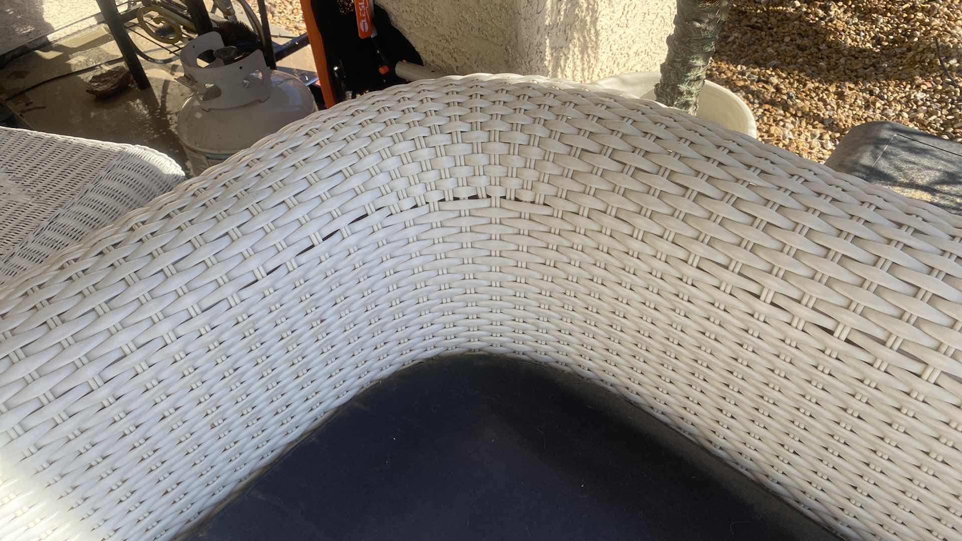 Photo 5 of PLASTIC WICKER OUTDOOR SOFA WITH FADED BLACK CUSHION 80” x 33“ H 27”