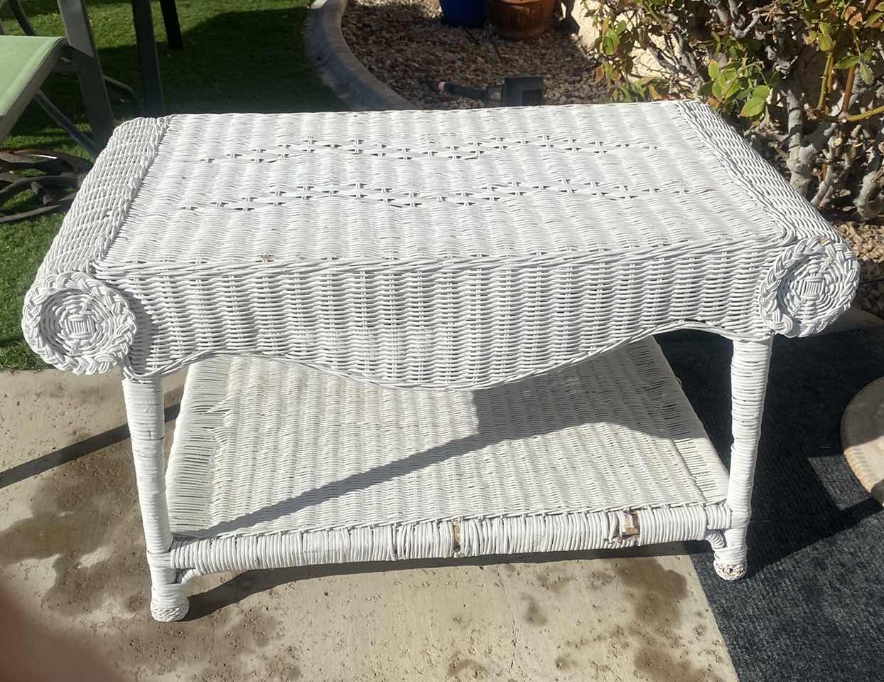 Photo 1 of WHITE PAINTED WICKER BENCH 34“ x 18“  H 18”