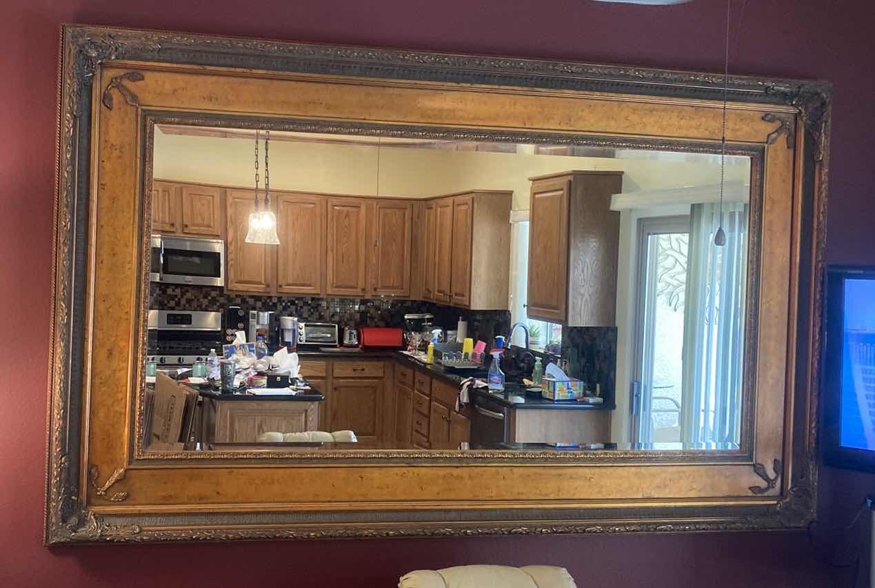 Photo 1 of ORNATE COPPER & BLACK WOOD BEVELED MIRROR FROM RESTAURANT IN WHIDBEY ISLAND, WASHINGTON STATE 91“ x 56“ (2 available each sold separately)