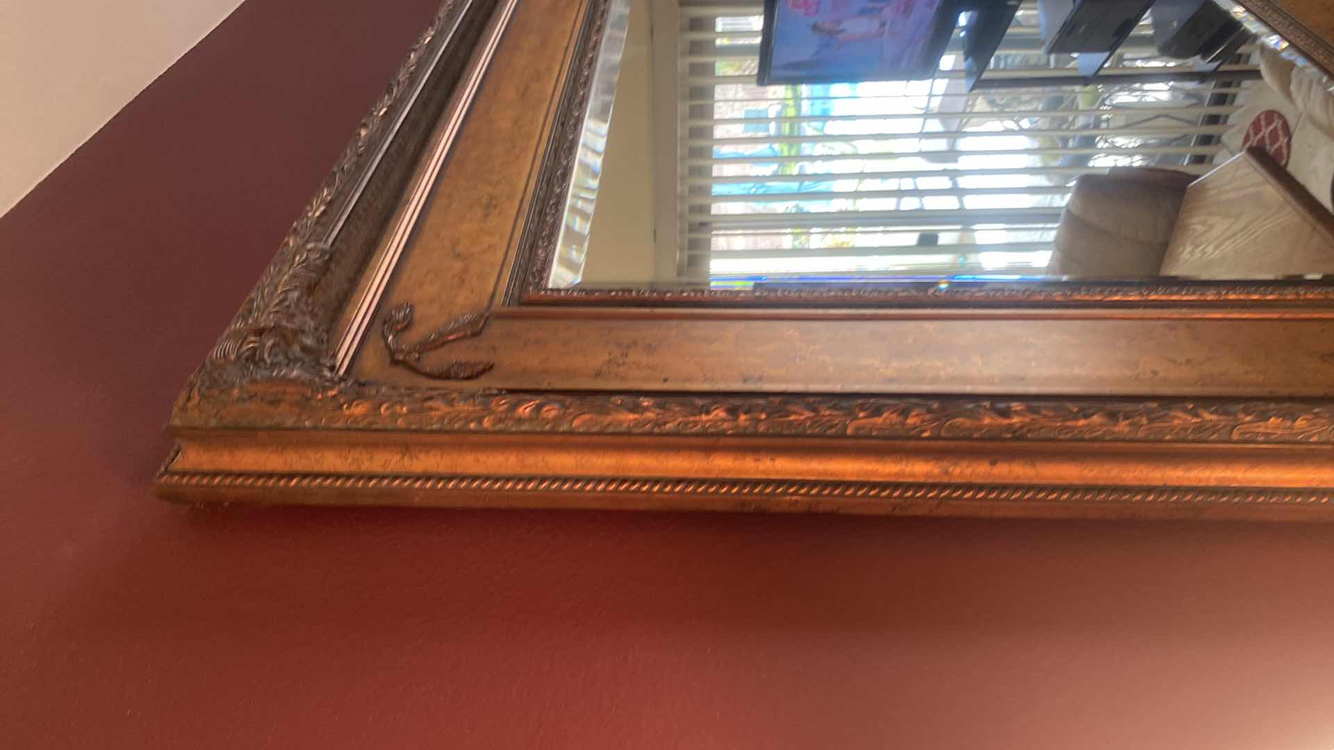 Photo 8 of ORNATE COPPER & BLACK WOOD BEVELED MIRROR FROM RESTAURANT IN WHIDBEY ISLAND, WASHINGTON STATE 91“ x 56“ (2 available each sold separately)