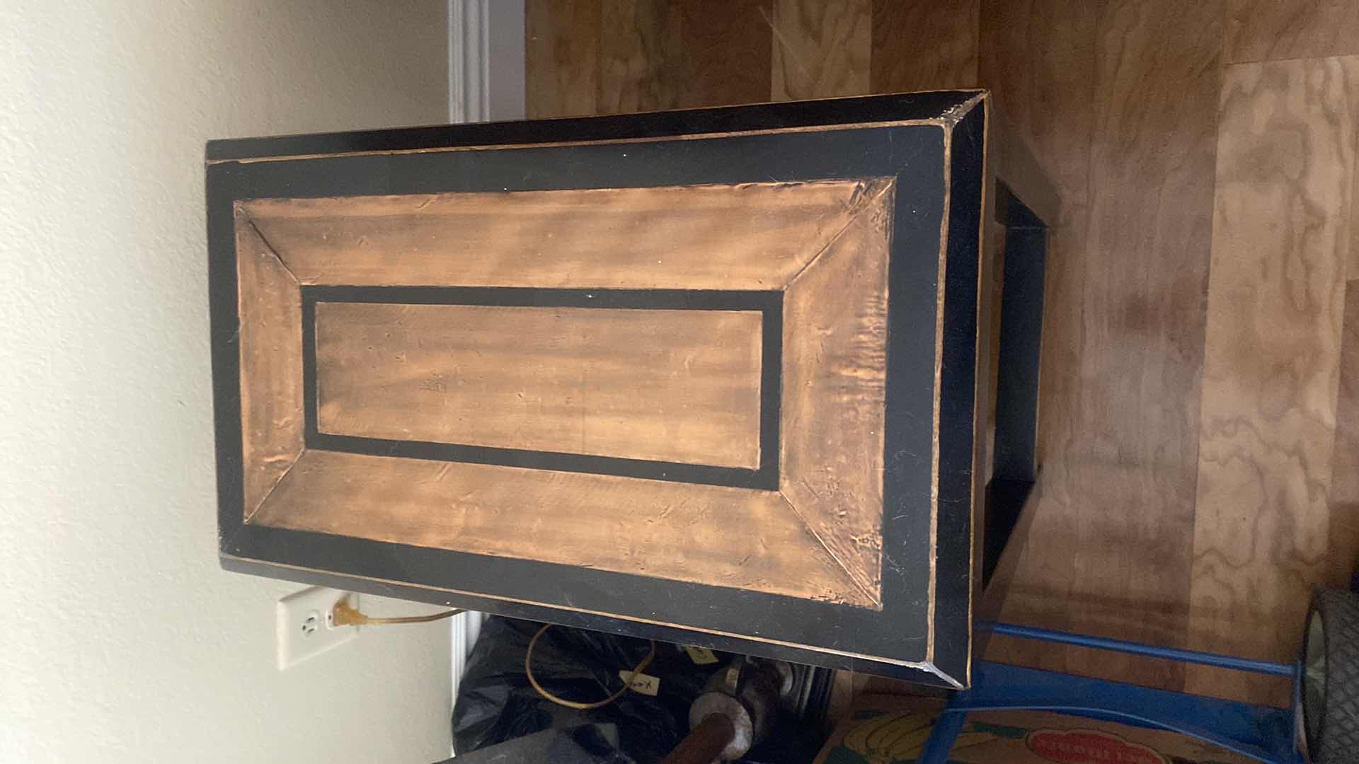 Photo 2 of WOOD END TABLE WITH COPPER FOIL INLAY ON TOP 14“ x 24“ H 27”