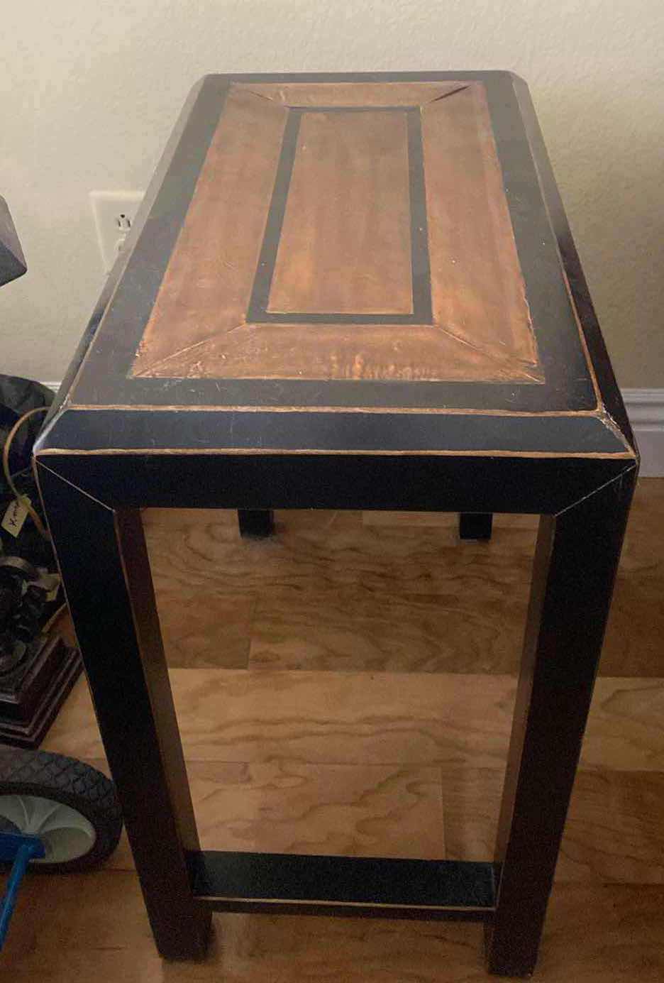 Photo 1 of WOOD END TABLE WITH COPPER FOIL INLAY ON TOP 14“ x 24“ H 27”