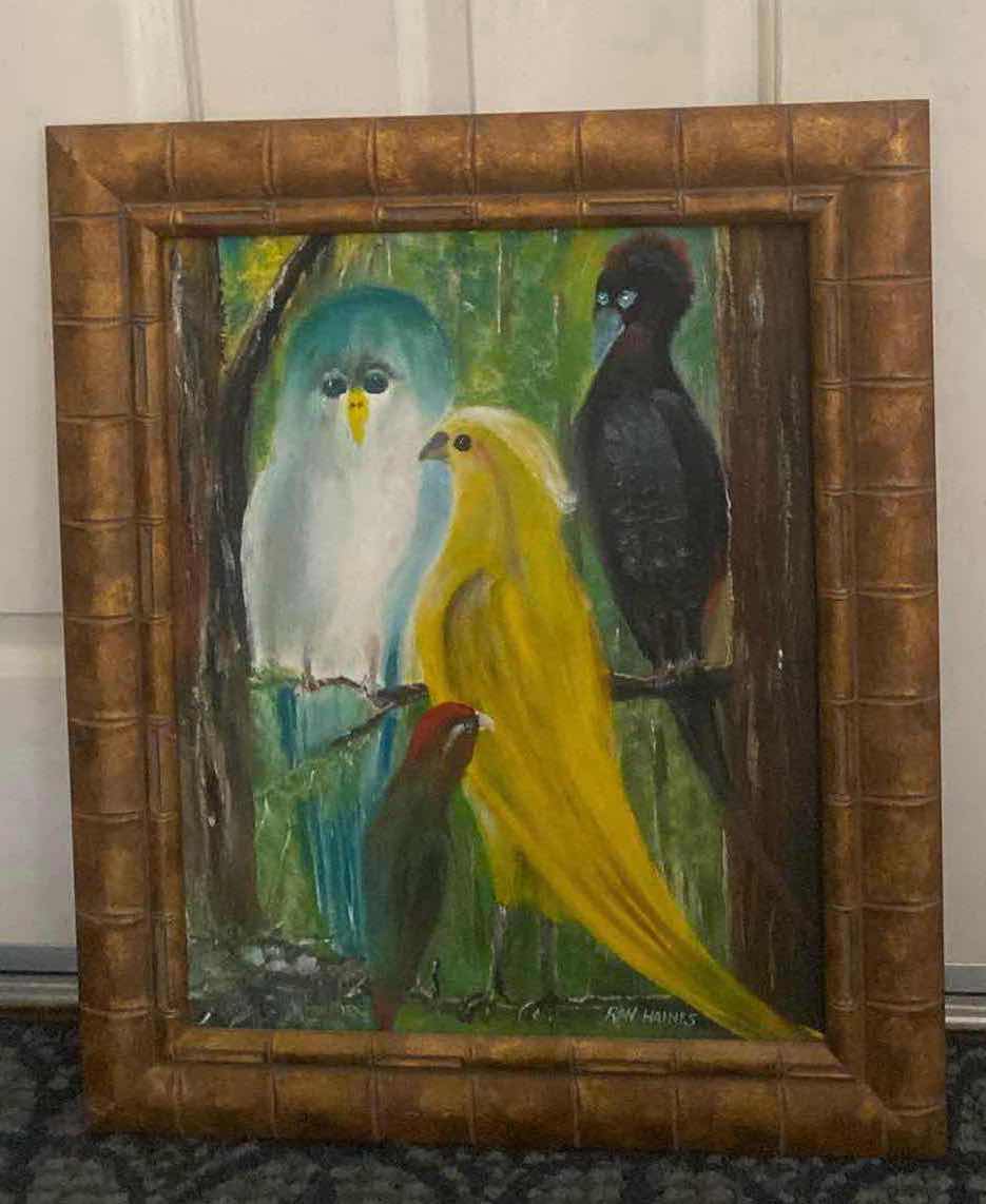 Photo 1 of FRAMED OIL ON CANVAS BIRDS SIGNED ARTWORK 21” x 25 1/2”