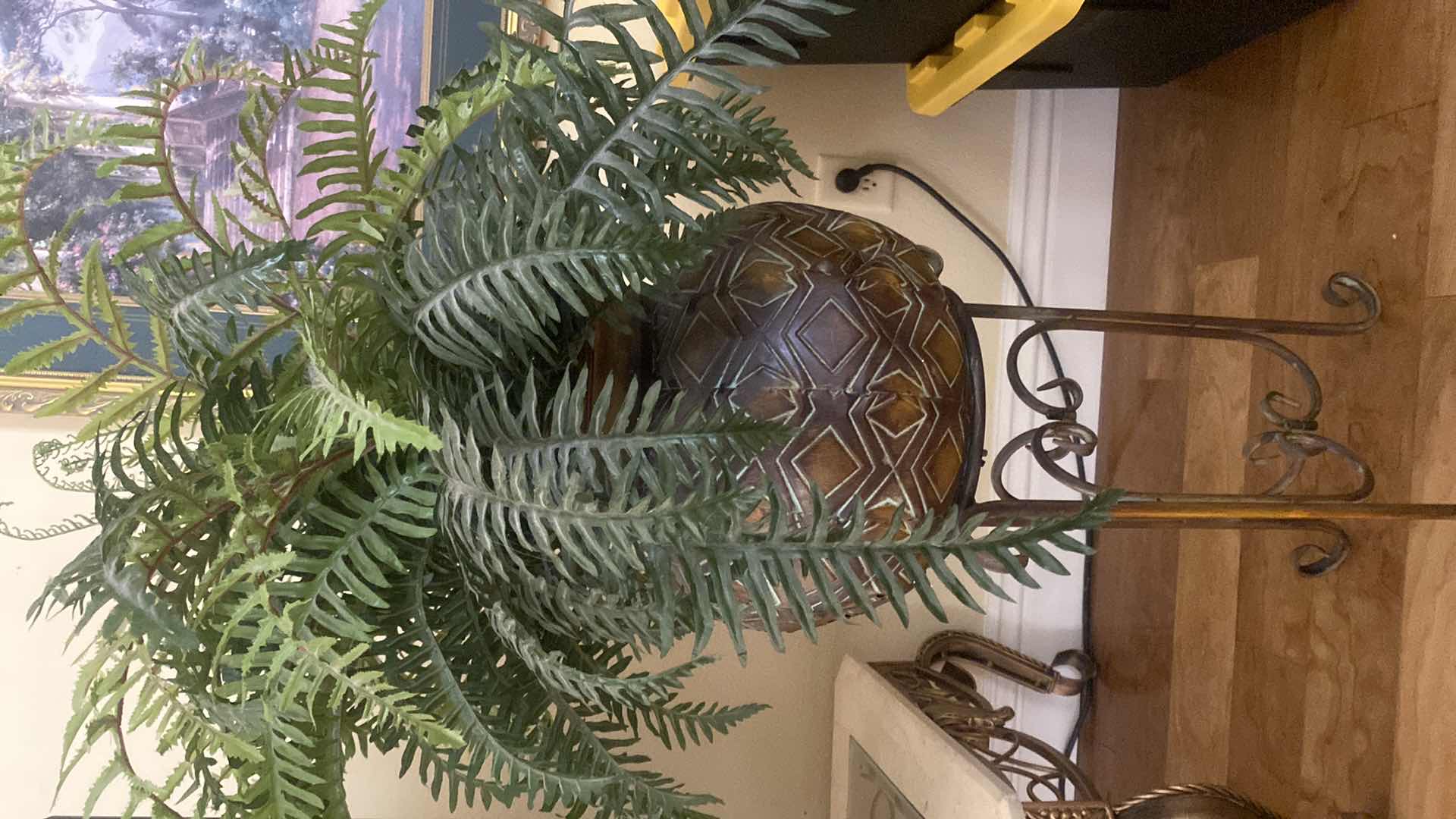 Photo 1 of FAUX BOSTON FERN IN ALUMINUM PLANT STAND H 46”