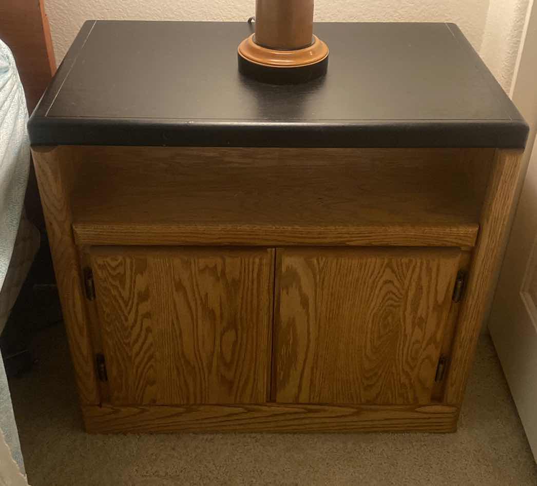 Photo 1 of OAK 2 DOOR NIGHT STAND WITH BLACK PAINTED TOP 27” x 16 1/2” H 25”