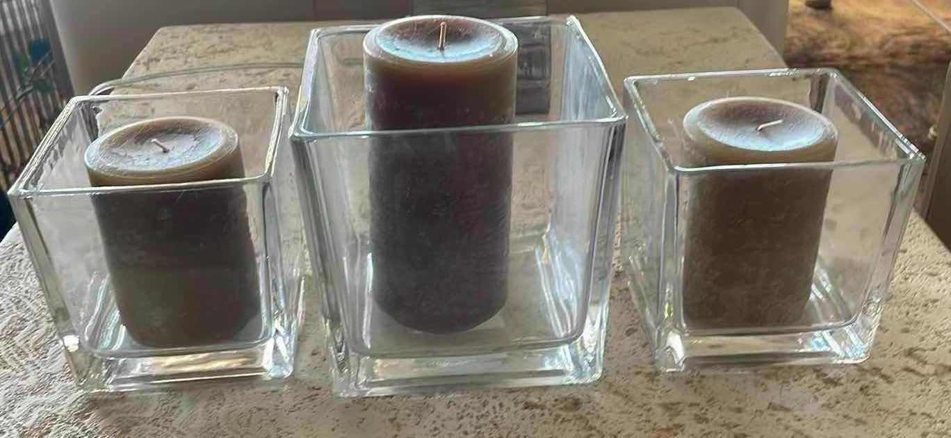 Photo 1 of HEAVY GLASS CANDLE HOLDERS 5”x5”