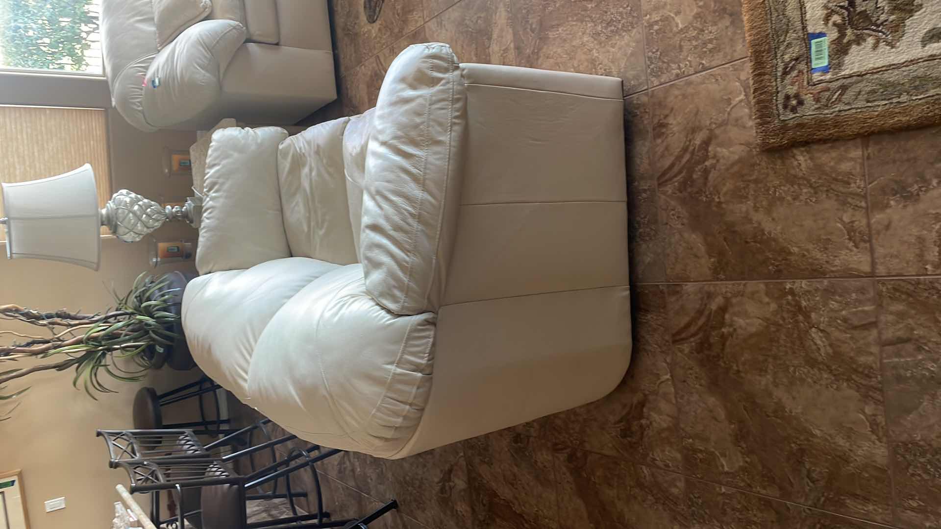 Photo 3 of 66" OFF WHITE LEATHER LOVESEAT H 34"