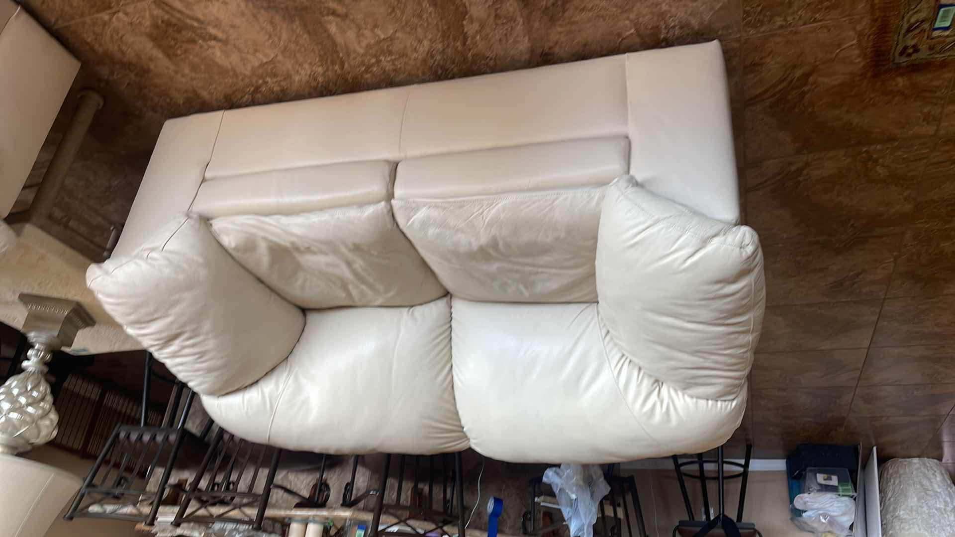 Photo 2 of 66" OFF WHITE LEATHER LOVESEAT H 34"