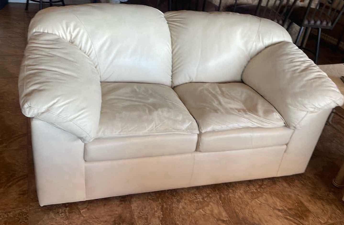 Photo 1 of 66" OFF WHITE LEATHER LOVESEAT H 34"