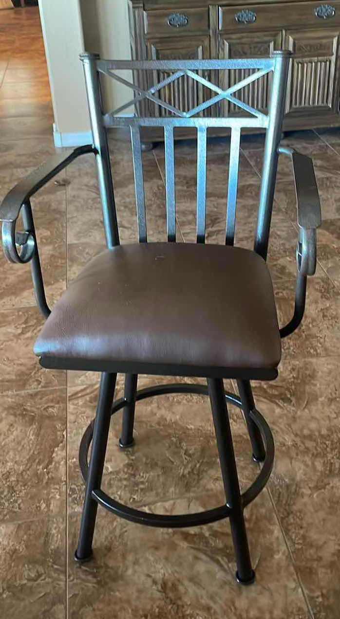 Photo 1 of HEAVY METAL & LEATHER BAR STOOL WITH ARMS 22”x22” H40”