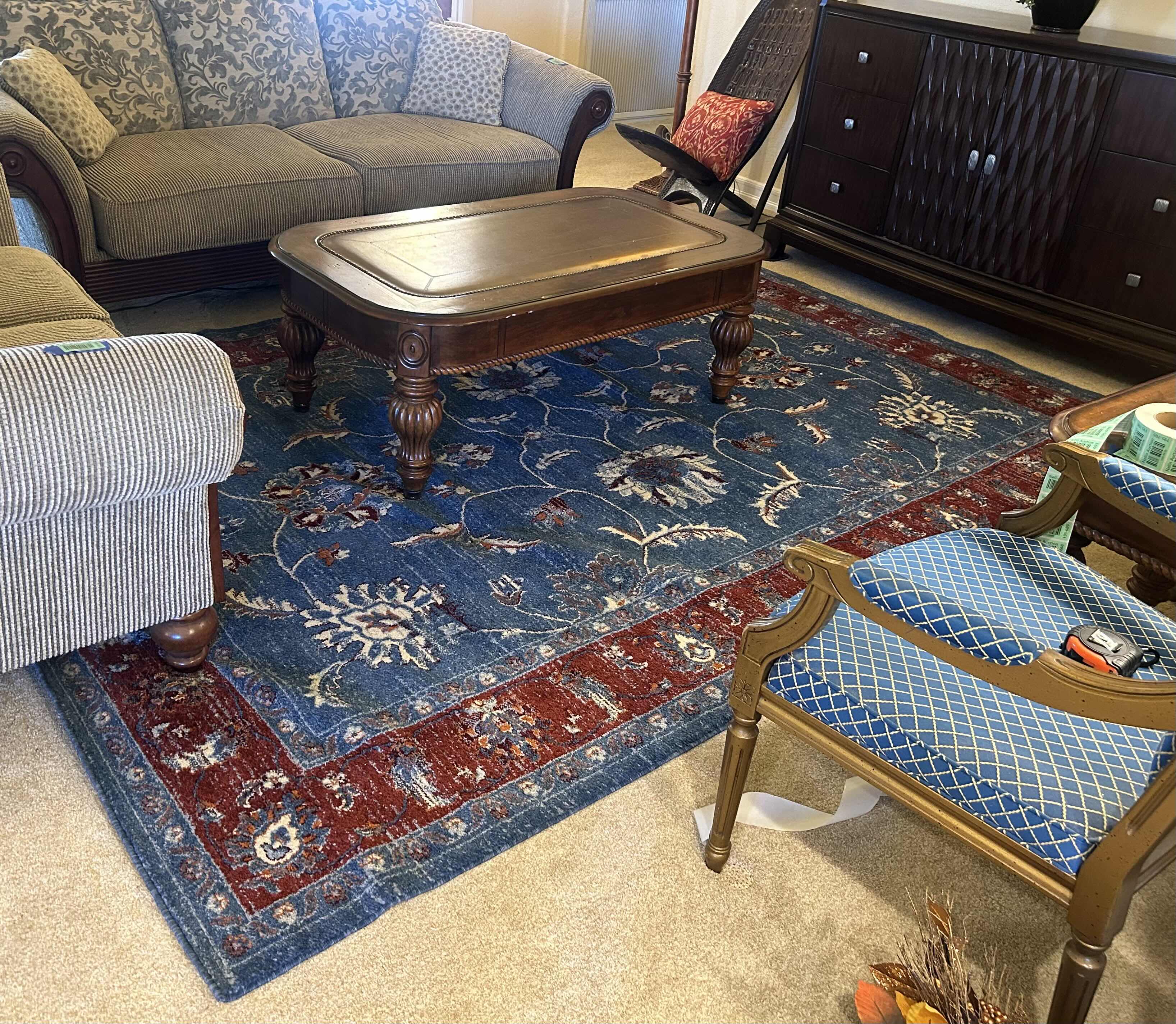 Photo 2 of BLUE AND CRANBERRY BORDER AREA RUG7’ X 10’