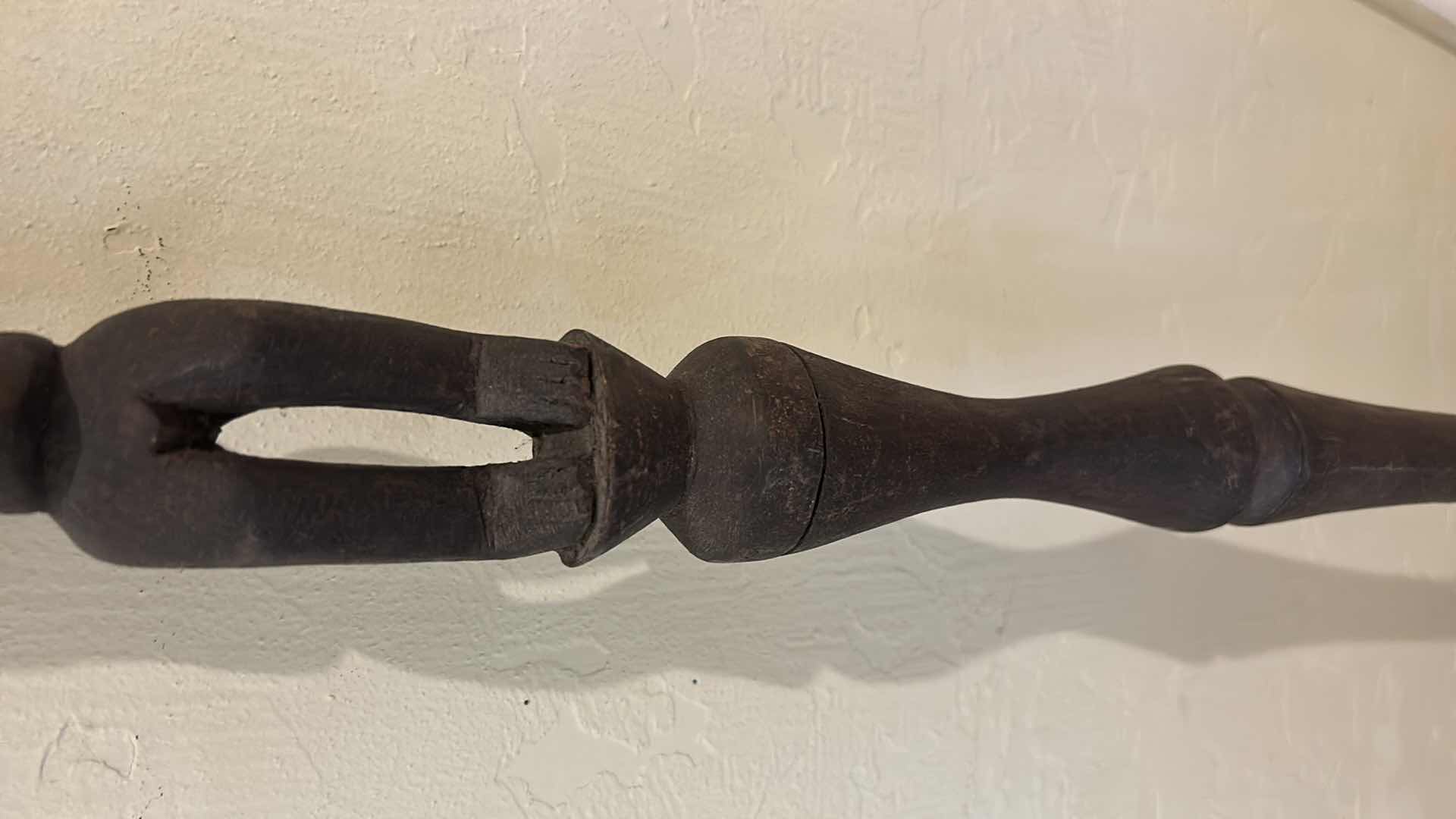 Photo 1 of 58” AFRICAN WOOD CARVED TRIBAL STAFF