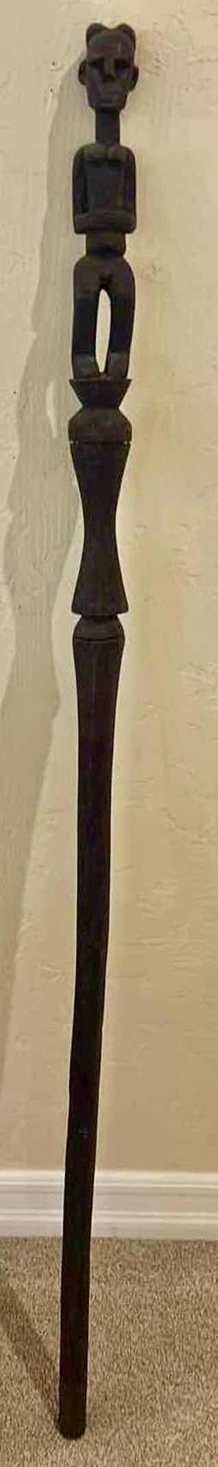 Photo 1 of 58” AFRICAN WOOD CARVED TRIBAL STAFF