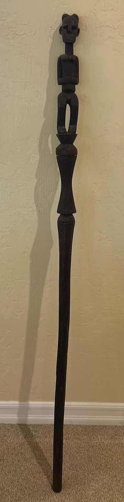Photo 1 of 58” AFRICAN WOOD CARVED TRIBAL STAFF