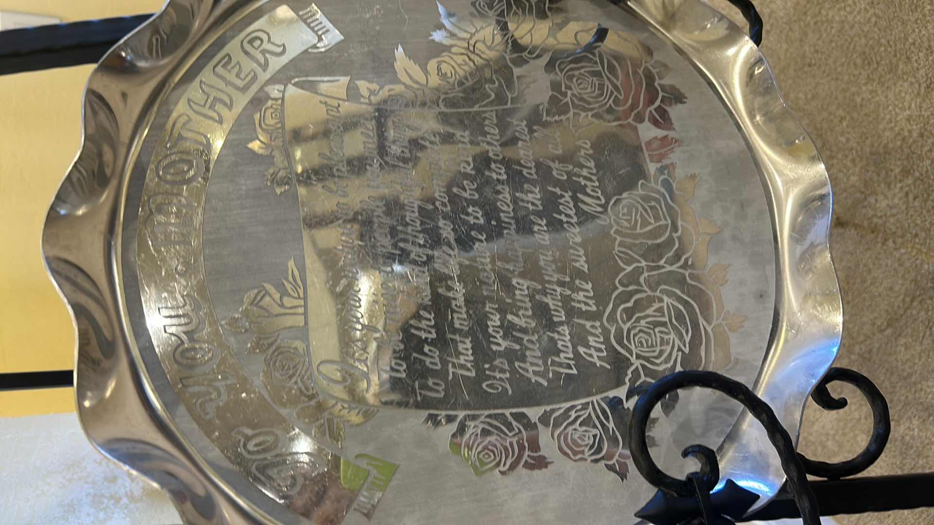 Photo 3 of 2 - ENGRAVED METAL SCALLOPED TRAYS 14”.