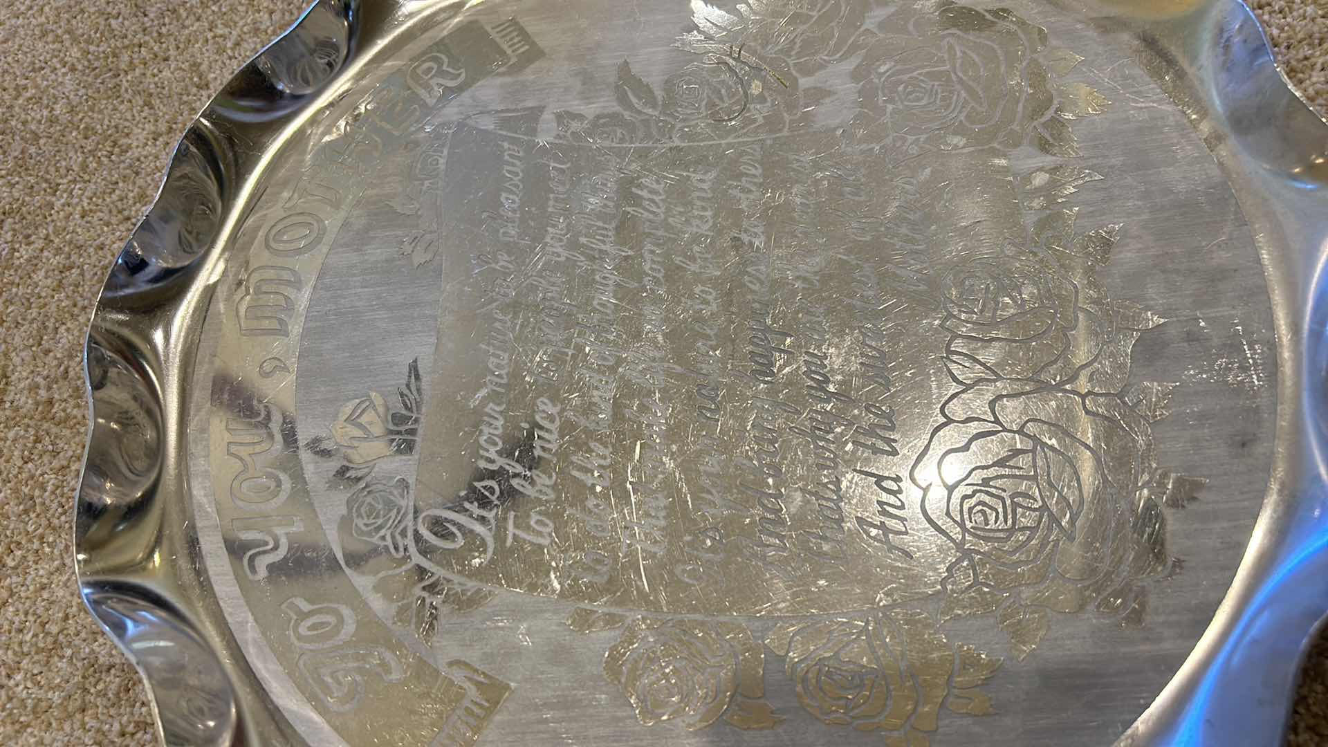 Photo 5 of 2 - ENGRAVED METAL SCALLOPED TRAYS 14”.