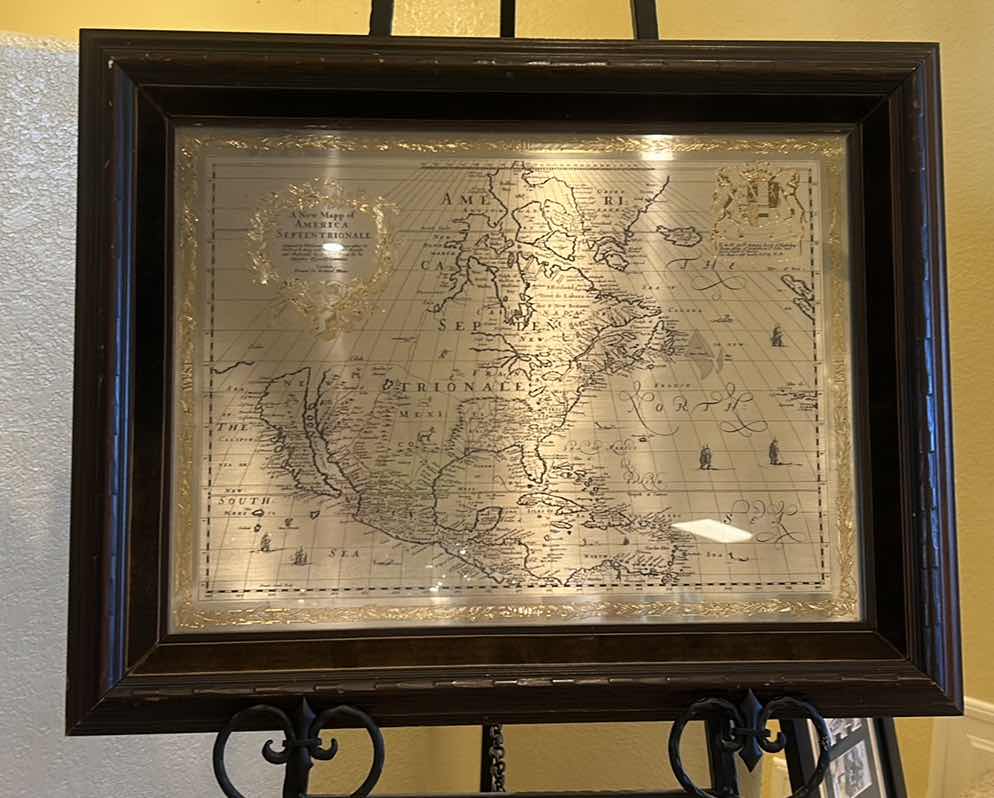 Photo 1 of FRANKLIN MINT LIMITED EDITION WOOD-FRAMED, ETCHED, SILVER MAP “A NEW MAP OF AMERICA” ARTWORK 2‘ x H19“