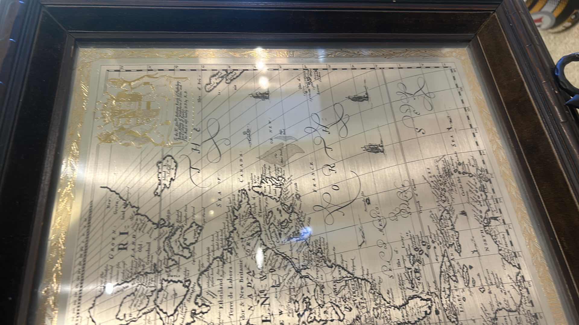 Photo 4 of FRANKLIN MINT LIMITED EDITION WOOD-FRAMED, ETCHED, SILVER MAP “A NEW MAP OF AMERICA” ARTWORK 2‘ x H19“