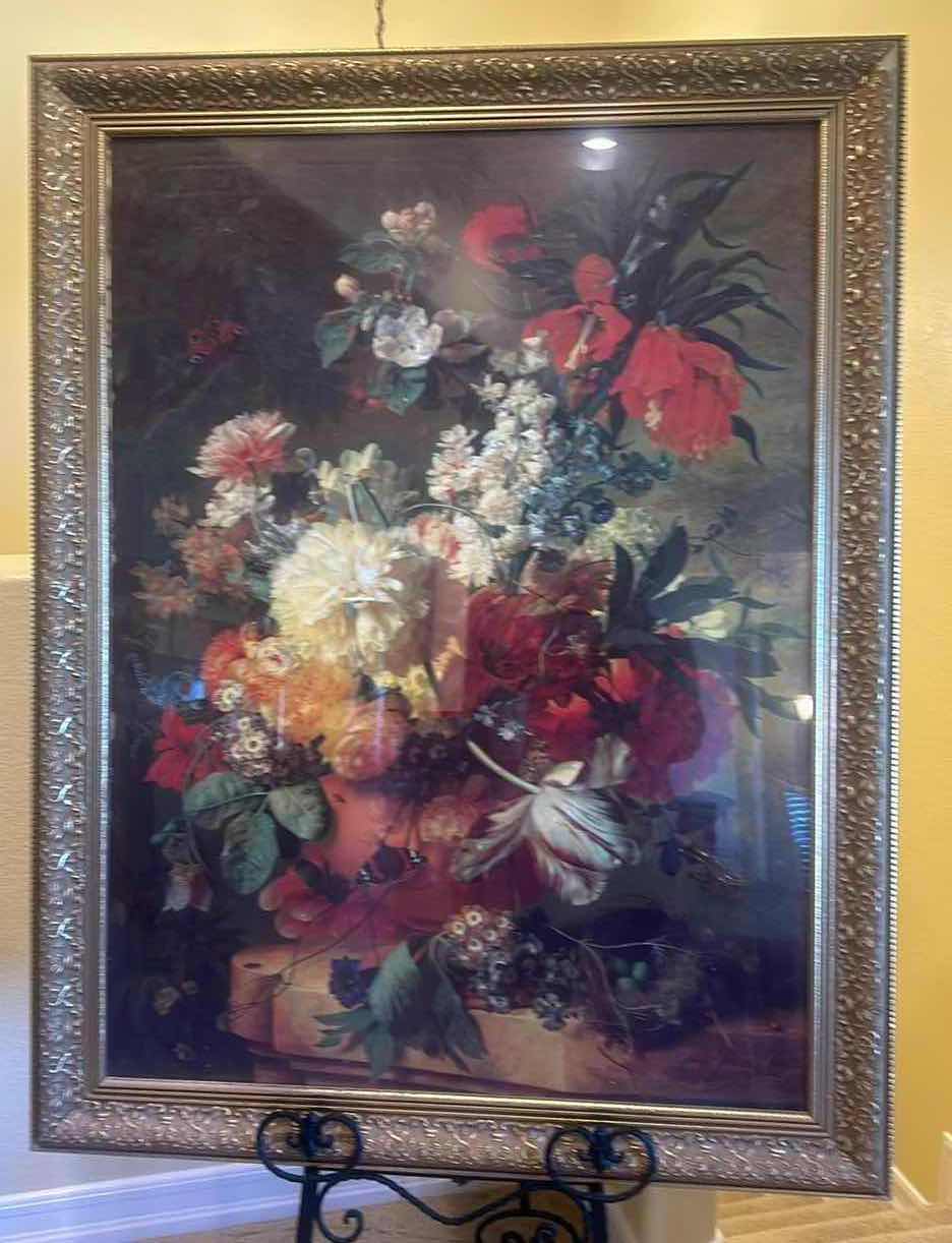 Photo 1 of GOLD-FRAMED FLORAL STILL LIFE ARTWORK.  3’ X H47”