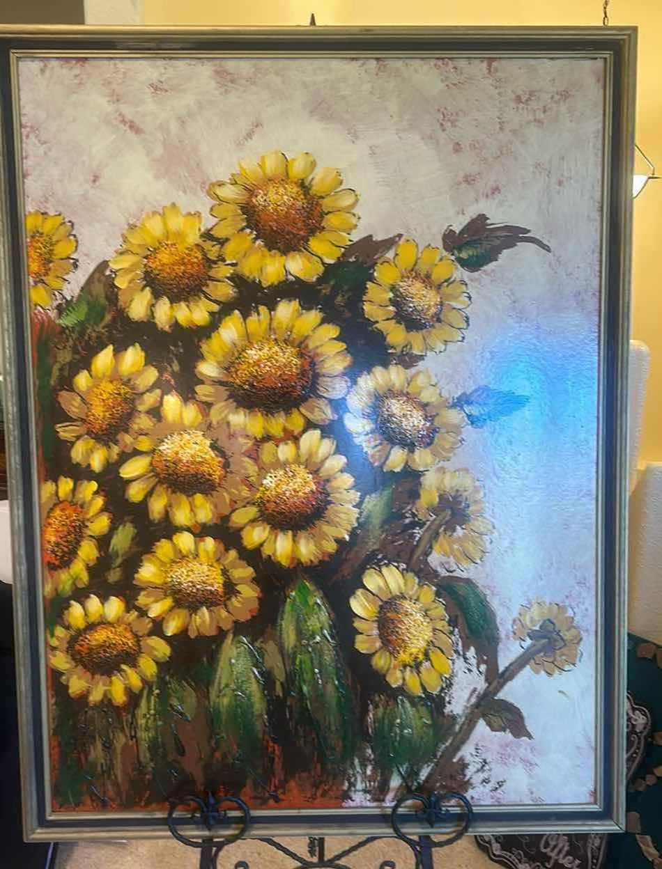 Photo 1 of VINTAGE FRAMED SUNFLOWER ARTWORK 32.5” X H 43”.