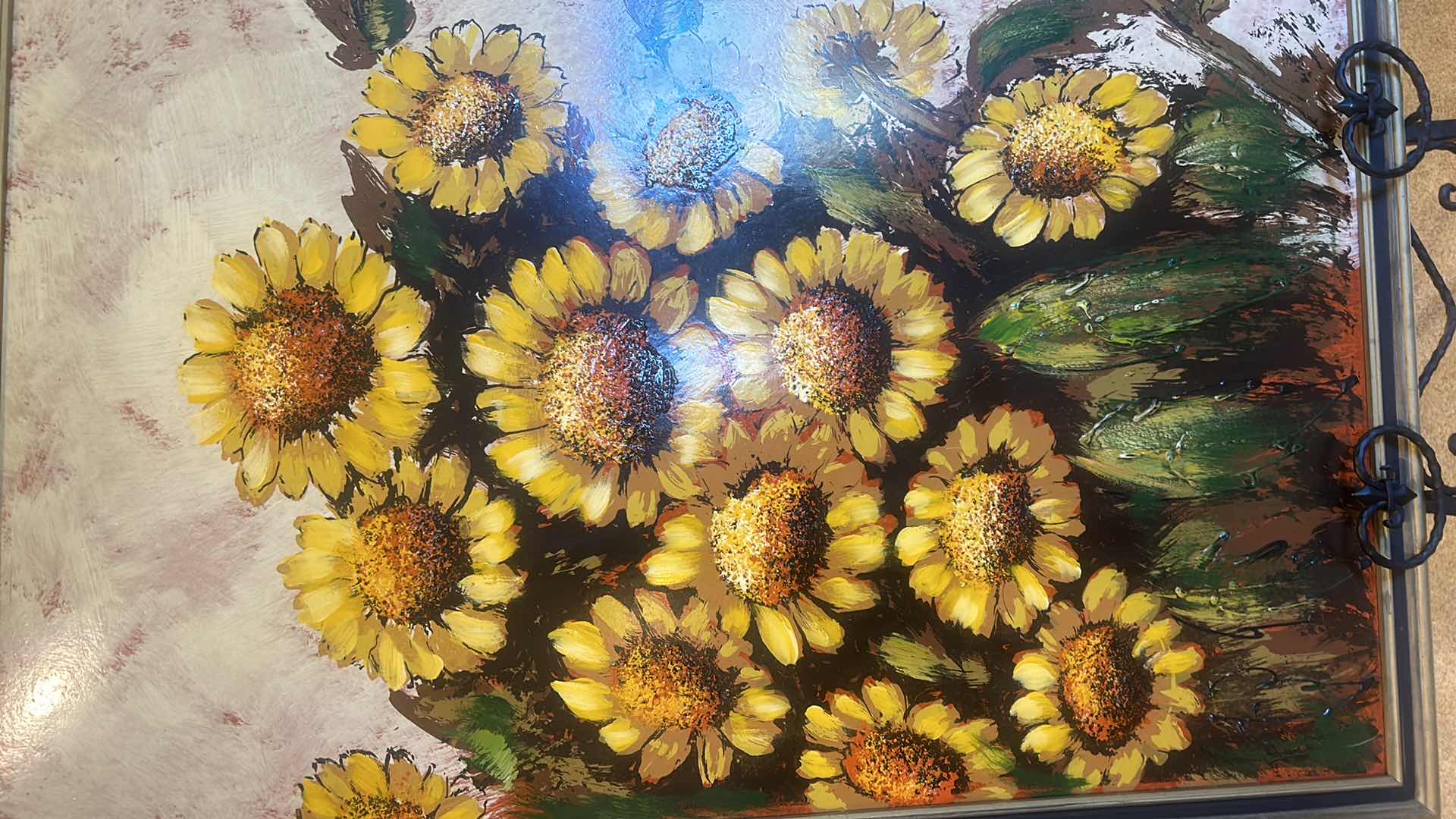 Photo 2 of VINTAGE FRAMED SUNFLOWER ARTWORK 32.5” X H 43”.