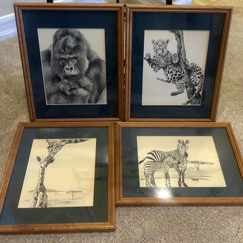 Photo 1 of 4 - FRAMED BLACK AND WHITE ANIMAL ARTWORK. 12” x H 15”