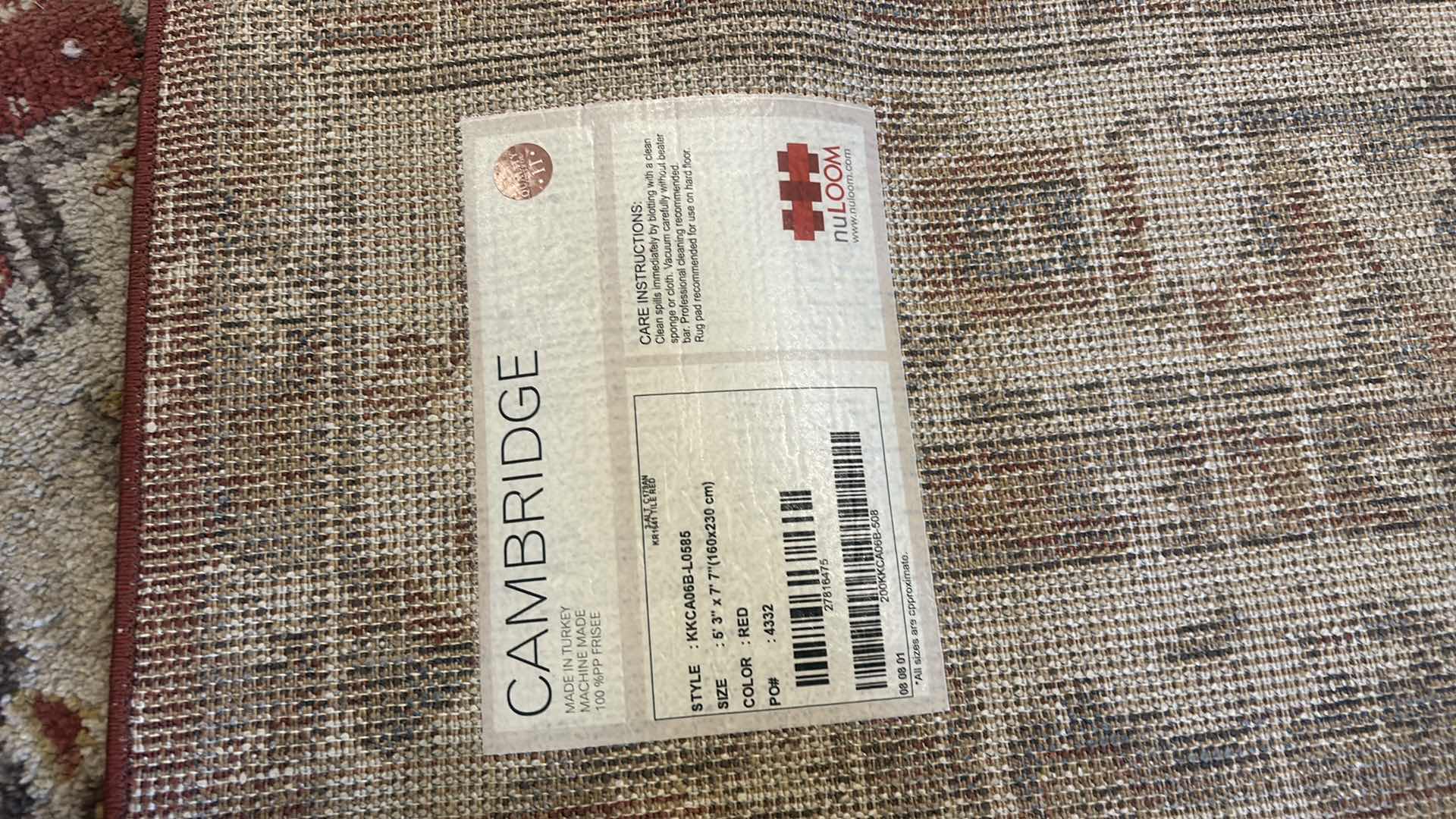 Photo 5 of RED CAMBRIDGE 100% PP FRISEE AREA RUG 5’3” x 7’7”