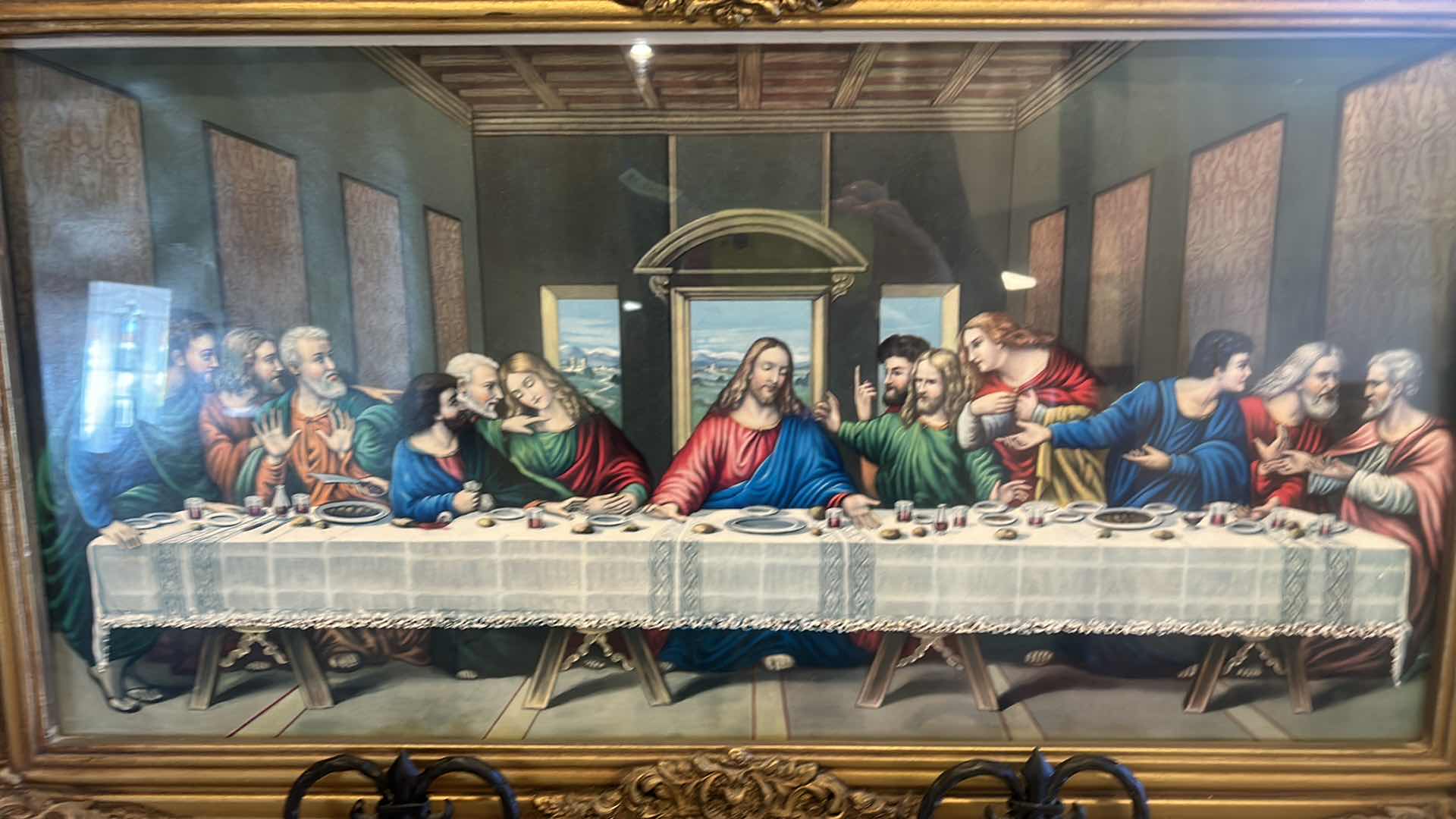 Photo 2 of ORNATELY FRAMED LAST SUPPER ARTWORK 31” X H 19”.