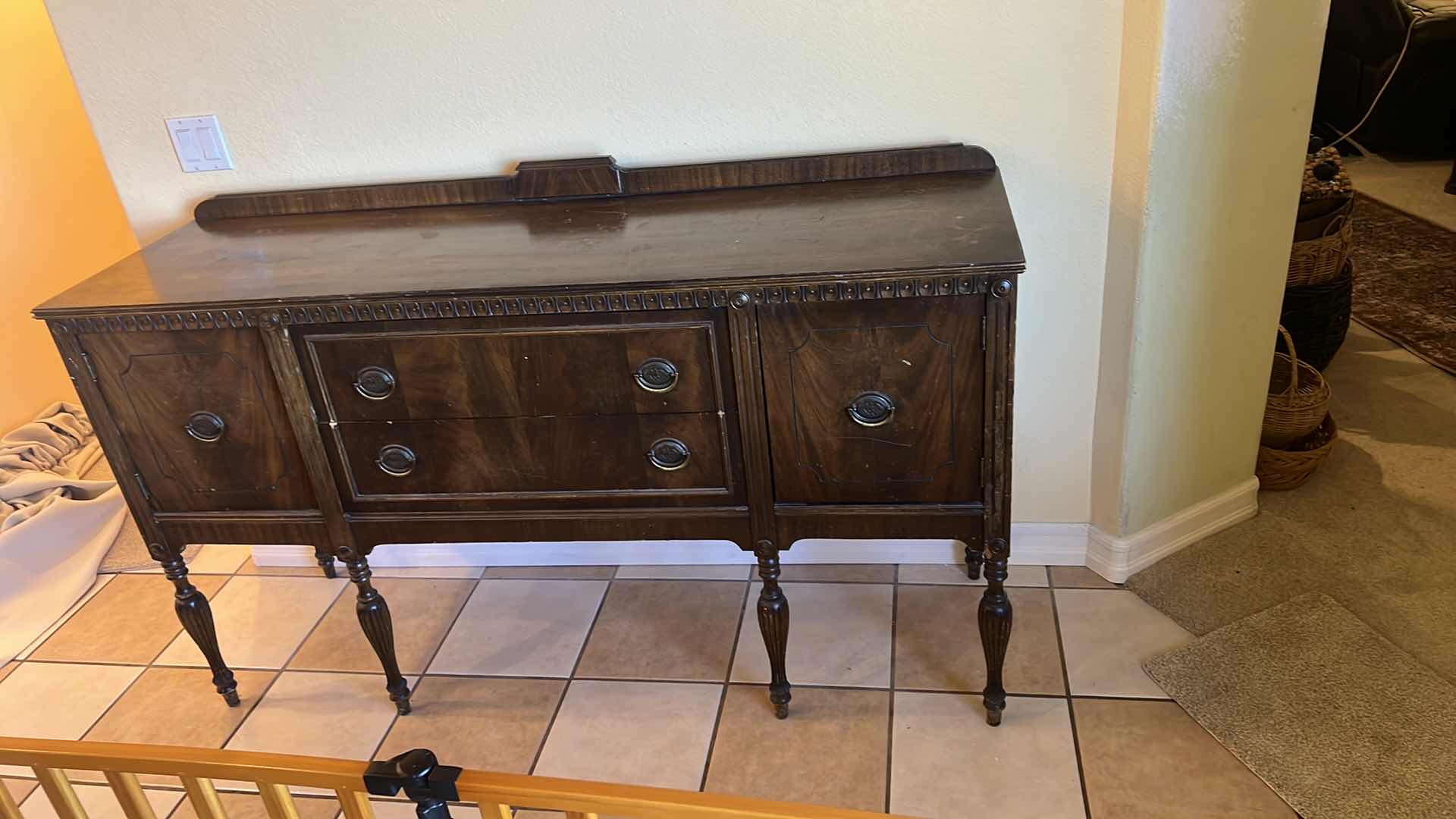 Photo 2 of VINTAGE WALNUT WOOD SIDEBOARD 61" x 21" H38"