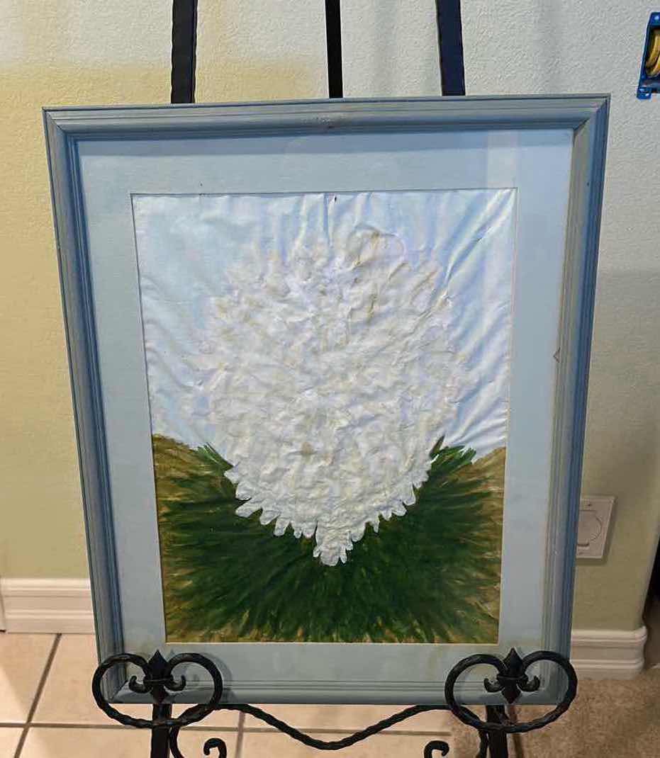 Photo 1 of BLUE FRAMED "WHITE FLOWER" ARTWORK 17" X 20"