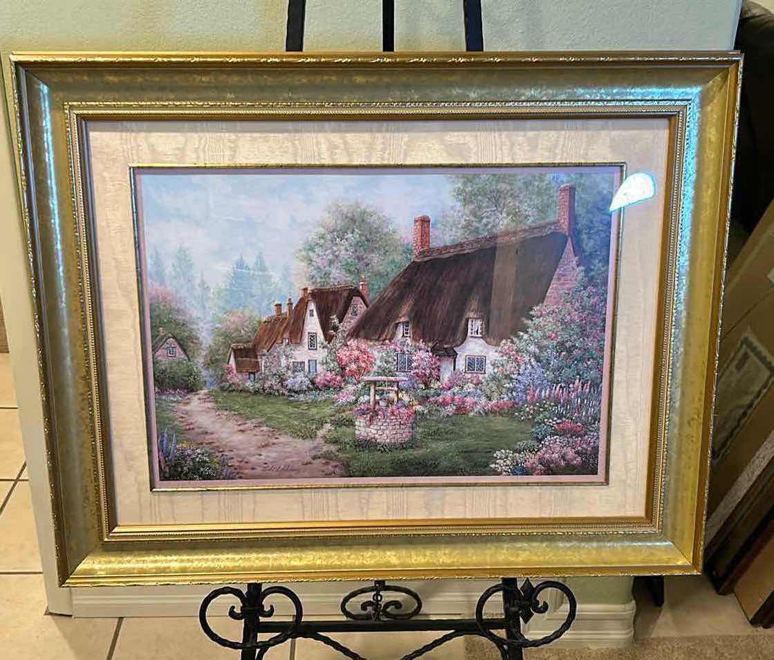 Photo 1 of GOLD FRAMED WISHING WELL LANE FRANKLIN MINT ARTWORK 28" X 22"