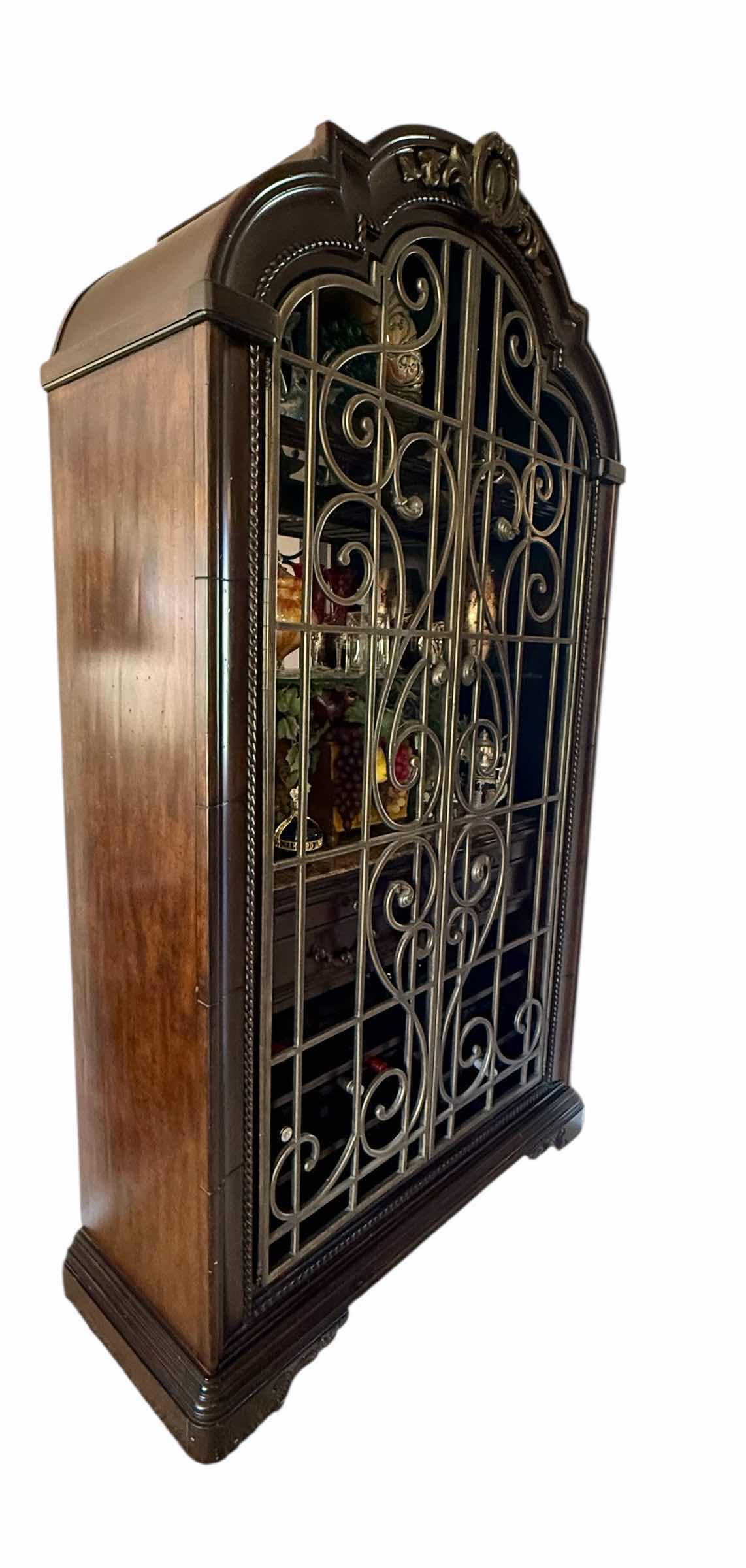 Photo 1 of HEAVY MAHOGANY WOOD W WROUGHT IRON DOORS BAR & WINE CABINET  51” x 19” H92”