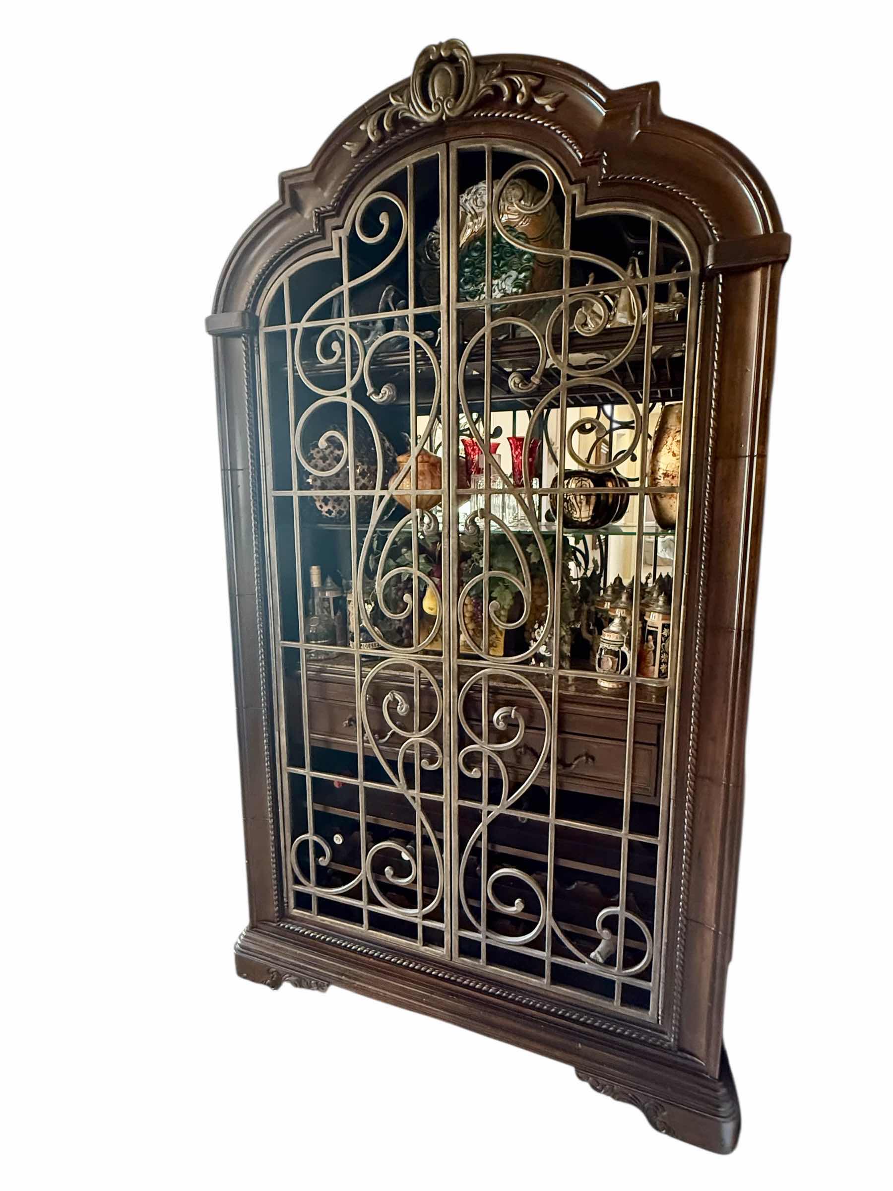 Photo 1 of HEAVY MAHOGANY WOOD W WROUGHT IRON DOORS BAR & WINE CABINET  51” x 19” H92”